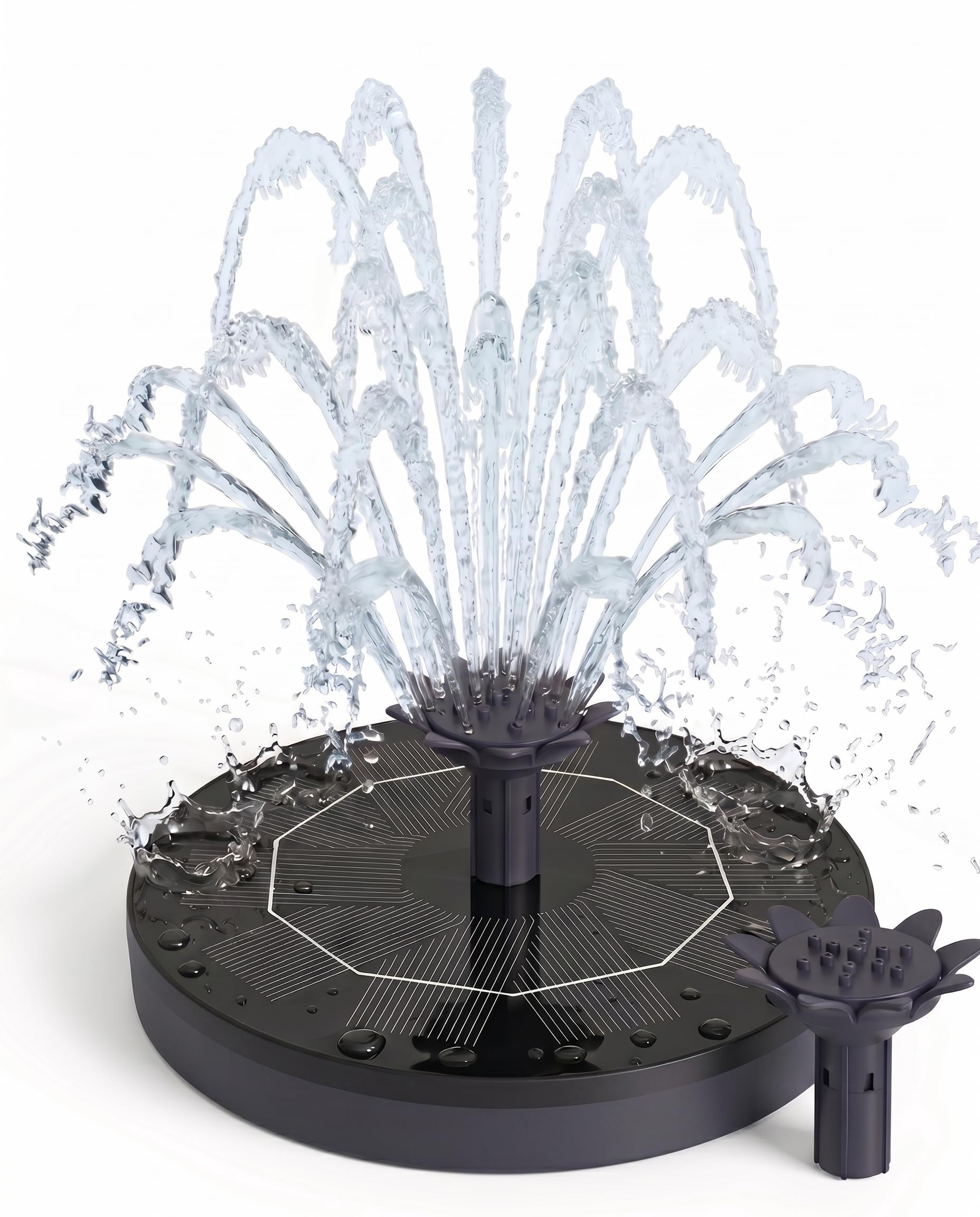 Solar Springbrunnen, 2026 Neueste 3.0W Solar Teichpumpe mit Innovative 4-in-1 Düse, 160mm Solarbrunnen, Solar Wasserpumpe Solar schwimmender Fontäne Pumpe für Gartenteich Springbrunnen Vogel-Bad Pool