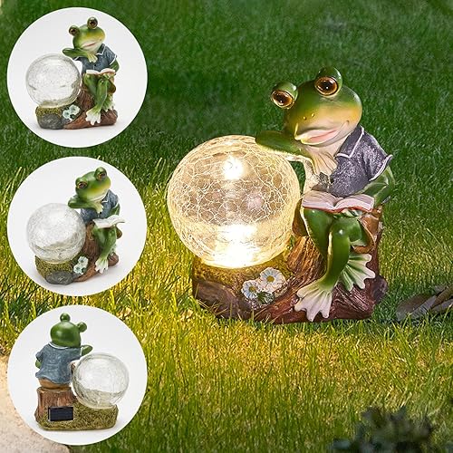 Miniatura 5 de shumi Estatua solar de rana de jardín, luces para exteriores, estatuas de jardín, estatuas de rana, regalos impermeables para jardín, patio, césped