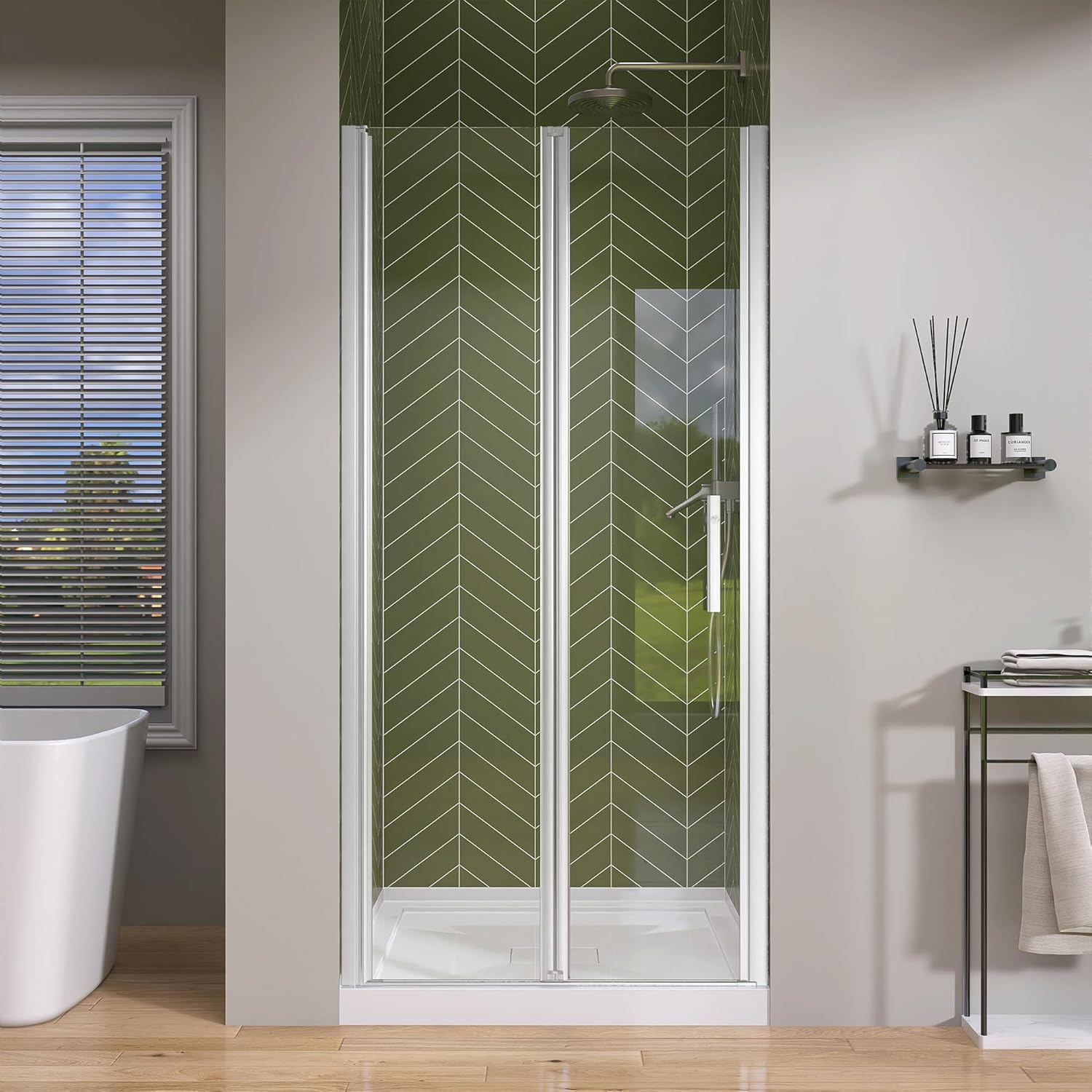 GETPRO Bifold Shower Door 36 in. W x 72 in. H Frameless Swing Pivot Shower Door with 1/4 in. Tempered Clear Glass Panel Adjustable Bathroom Fold Door for Shower Polished Chrome Hardwares