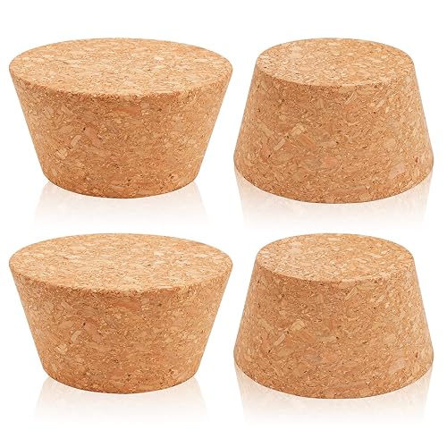 4Pcs Large Cork Stoppers, 2.4~3.2 Inch Tapered Corks Plugs, 1.57" Height | Natural Wooden Bottle Cork Stopper Caps Replacement,Airtight Sealing for Glass Wine Canning Jar Wedding Favor DIY Crafts