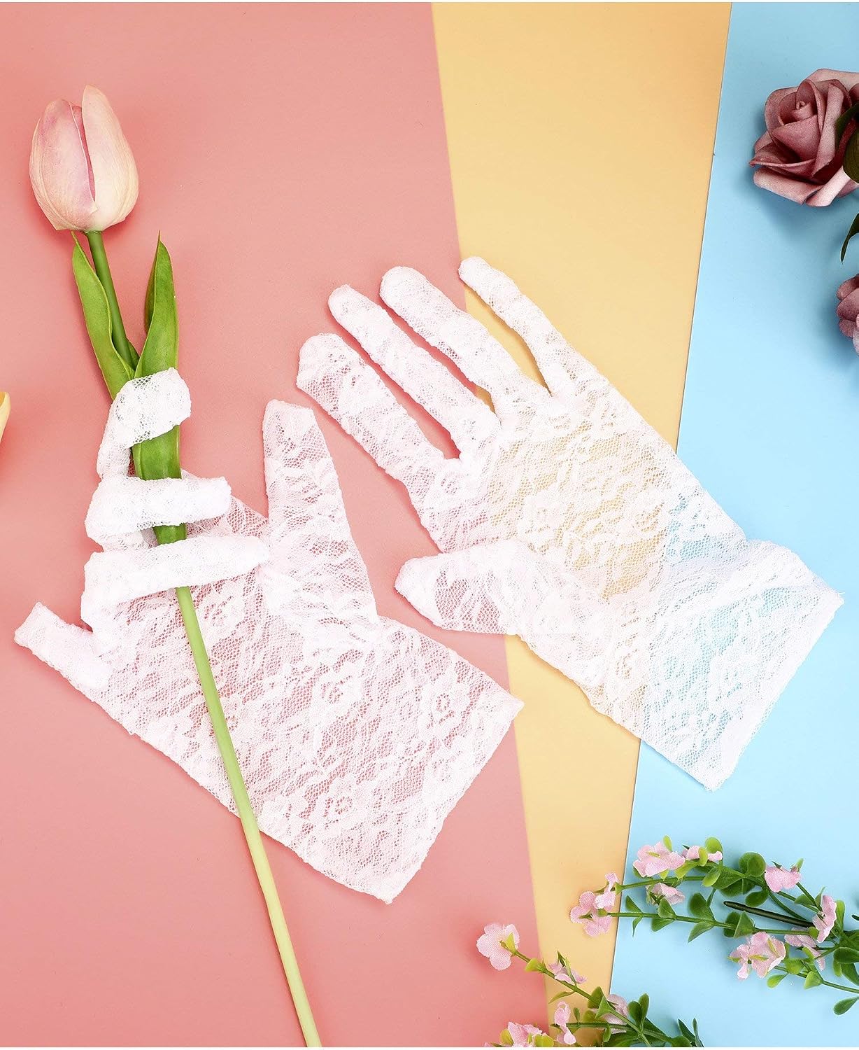 SATINIOR Lace Gloves for Women Tea Party Short Lace Gloves Courtesy Dressy for Cosplay Dinner Party Evening