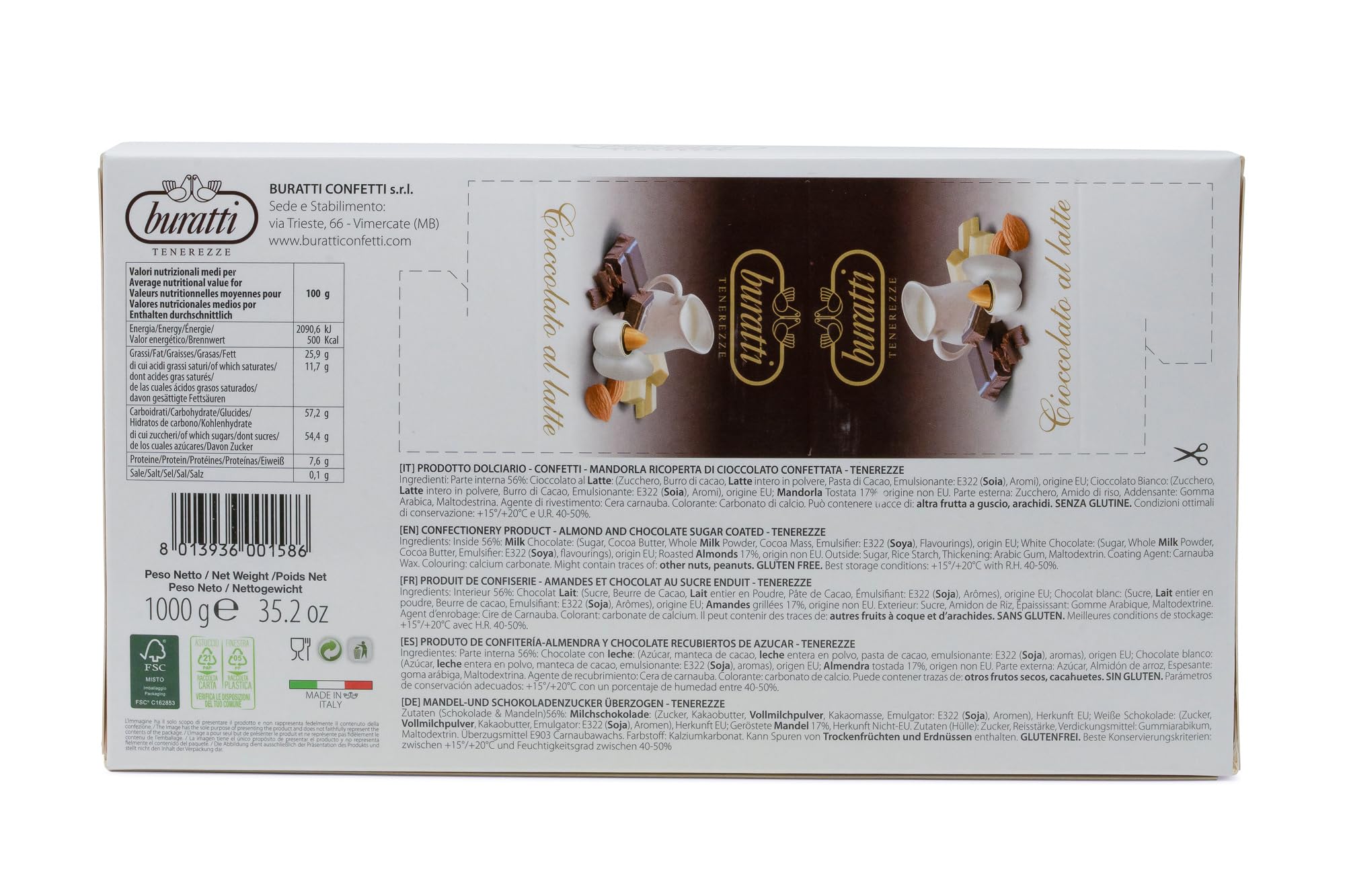 Buratti Confetti Dragées à l'amande Recouverte de Chocolat Tendresses Blanches 1 Kg