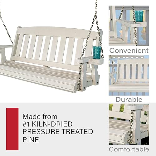 Miniatura 6 de Amish Casual Columpio de porche con tratamiento de misión de 800 libras con cadenas colgantes y portavasos (5 pies, mancha blanca semisólida)