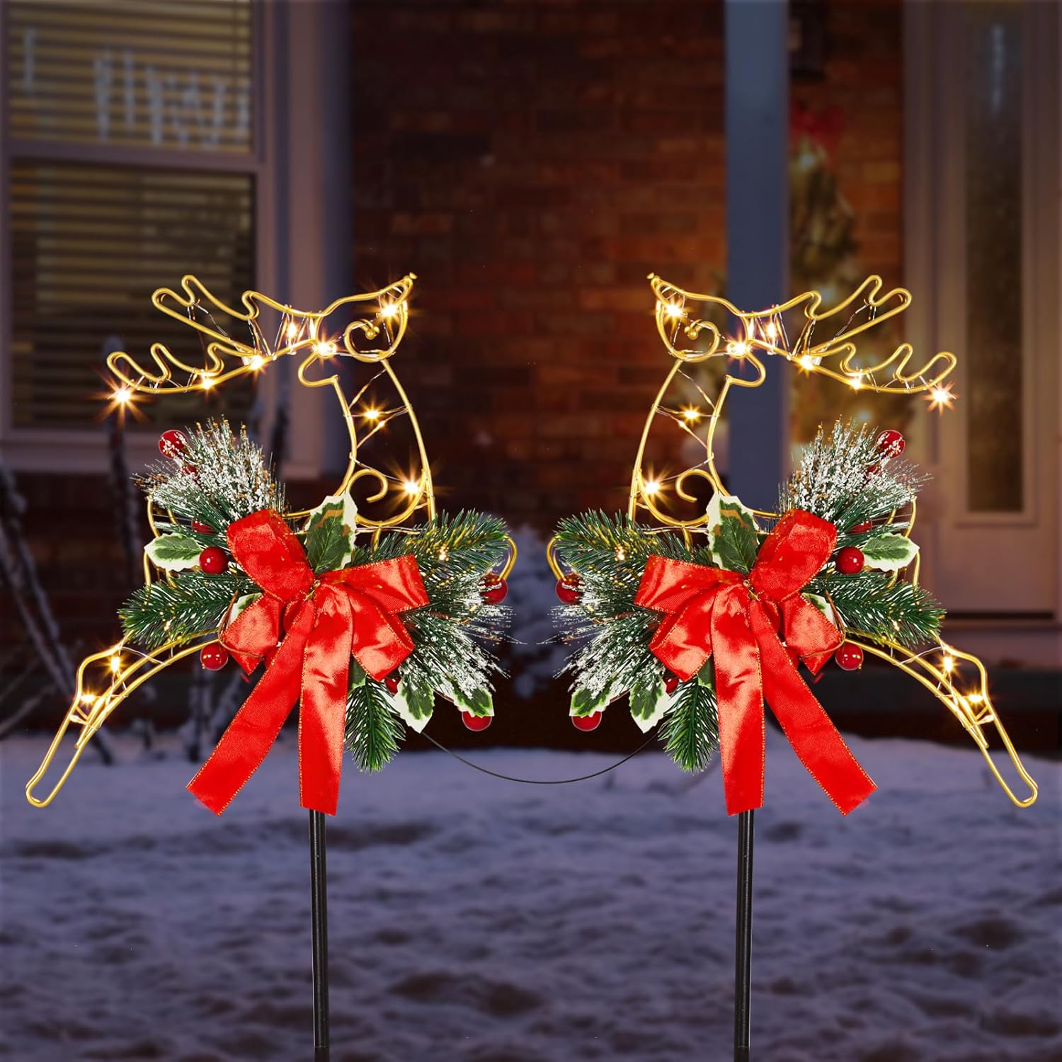 2pk Metal Solar Stake Lights Christmas Yard Decorations Warm White Stake Lights Christmas