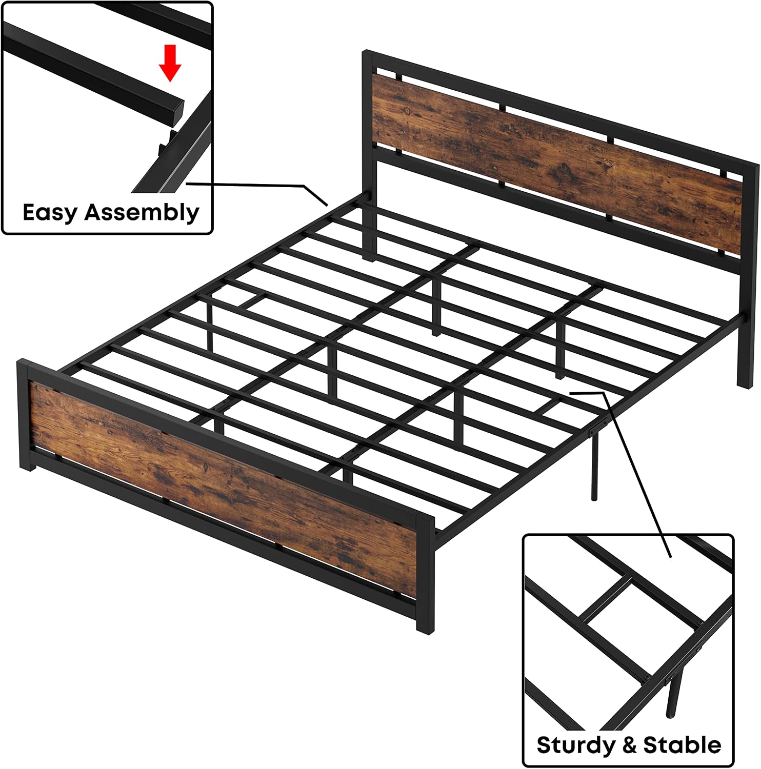 LIKIMIO California King Bed Frames, Platform Bed King with Headboard and Strong Metal Support Frame, Easy Assembly, Noise-Free, No Box Spring Needed, Cal King/Vintage Brown