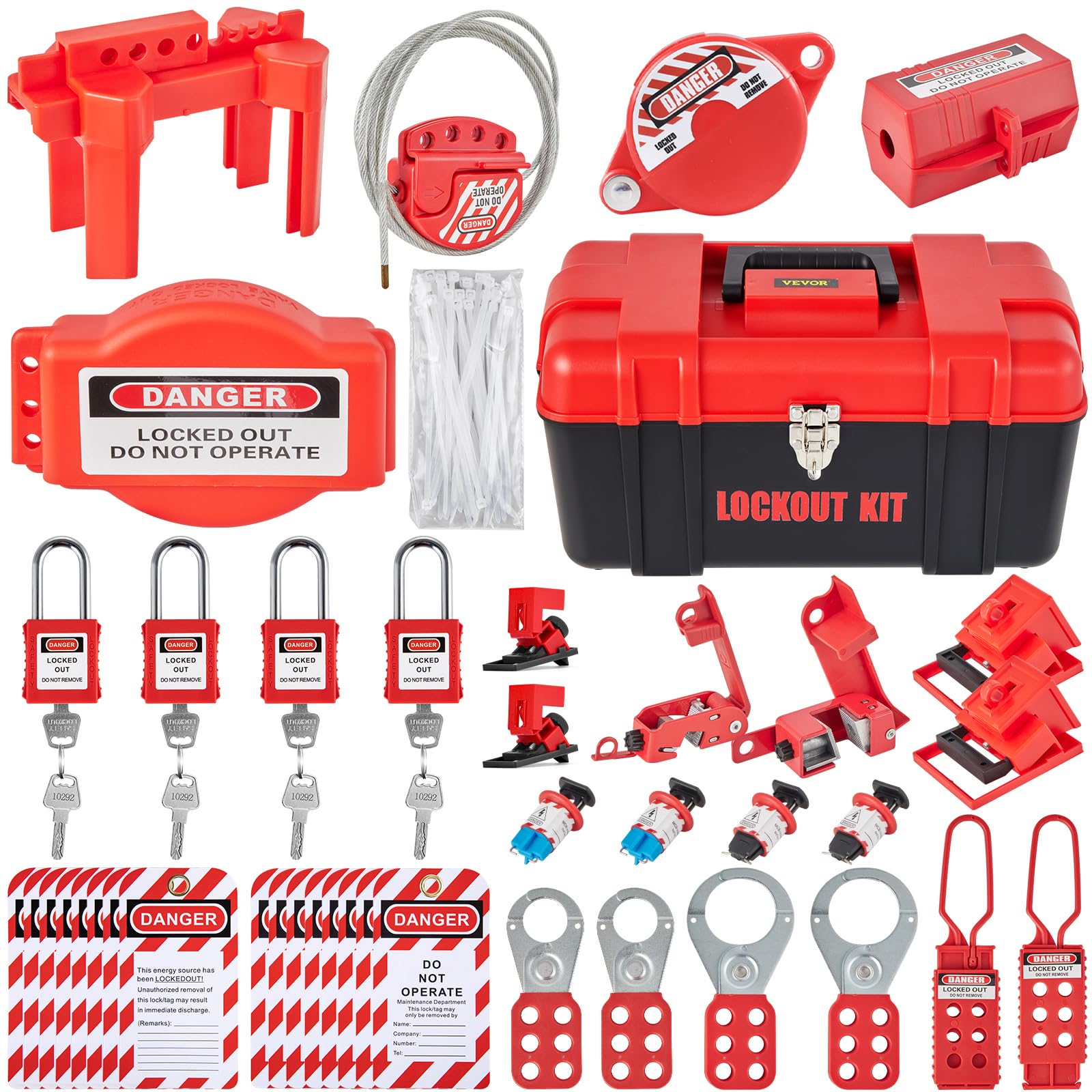 VEVOR 42-teiliges Lockout-Tagout-Kits, elektrisches Sicherheits-Loto-Kit, enthält Vorhängeschlösser, 5 Arten von Lockouts, Haspen, Anhänger und Kabelbinder, Box, Lockout-Sicherheitswerkzeuge für die B