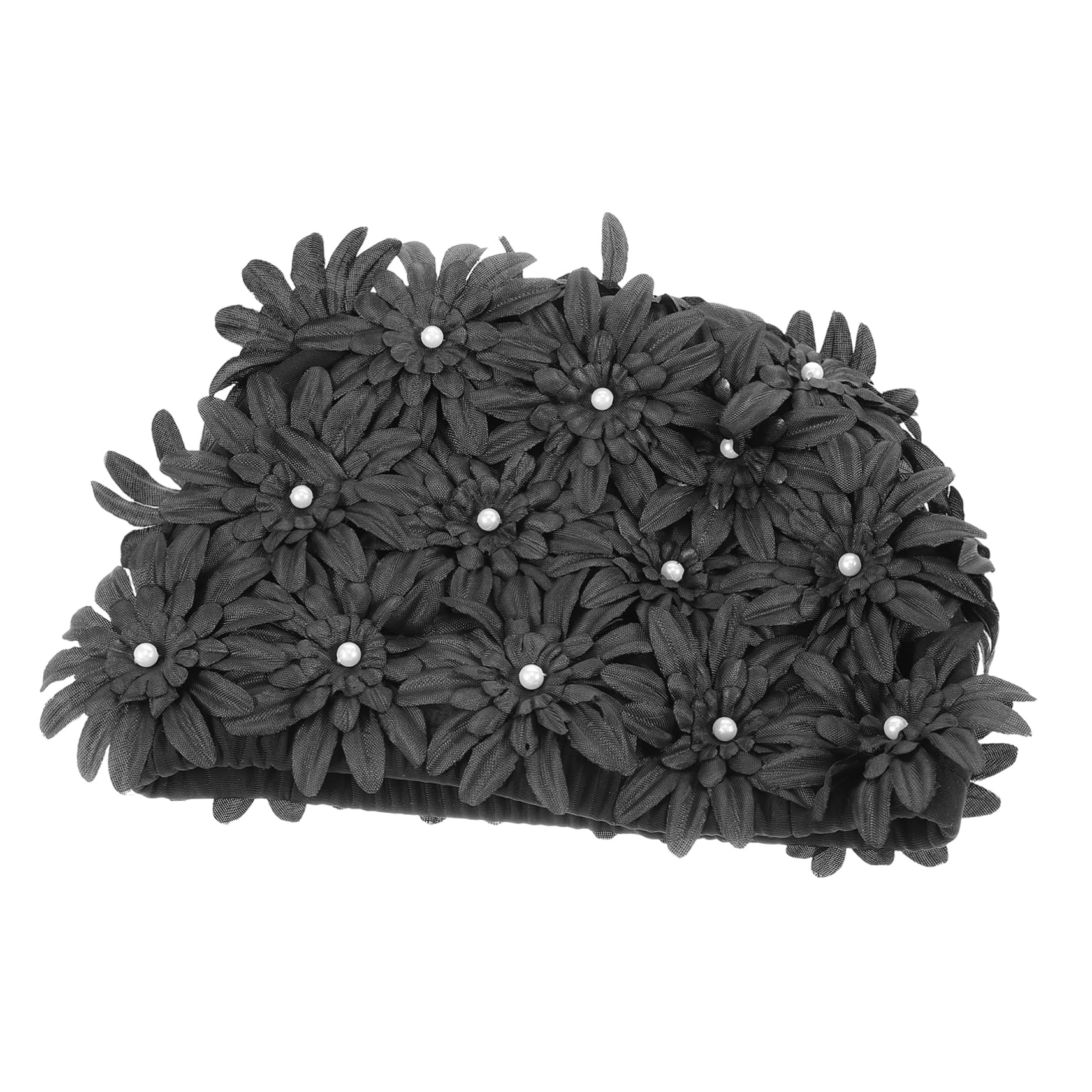 VANZACK Tapa De Natación De Flores Impermeable Nadar Sombrero De Natación Floral Tapa De Natación Impermeable Sombrero De Baño Retro Mujer Gorro De Baño Pelo Largo Brocado Negro
