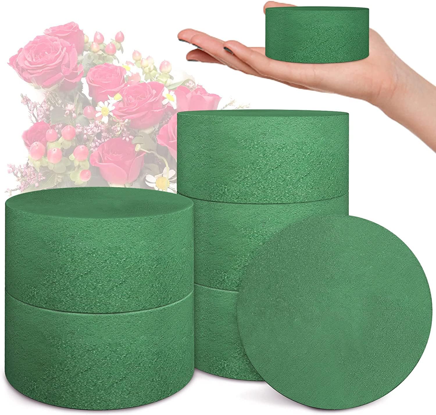 Floral Foam, Round Large Wet and Dry Floral Foam Bricks, Floral Foam Blocks for Artificial Flowers, Wedding Party Flower Decorations (3.15“-6 Pcs)