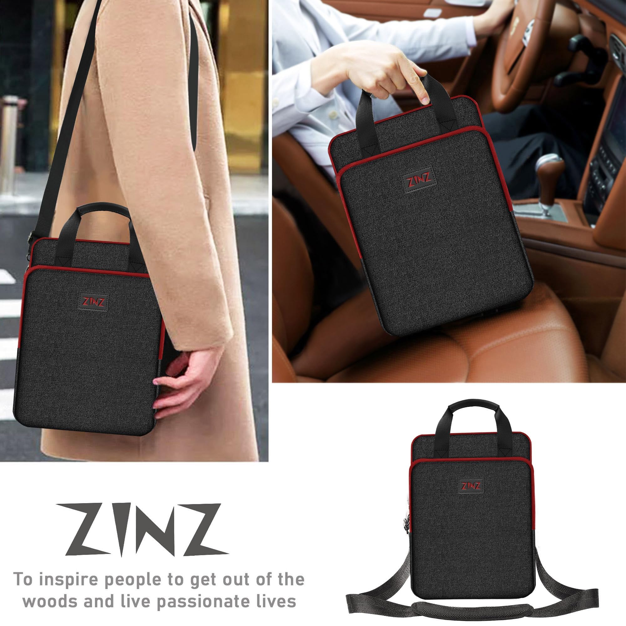 ZINZ Bolso de Hombro para Portátil de Viaje de 12,3-13 Pulgadas con Compartimento Ampliable y Compartimento para Objetos de Valor