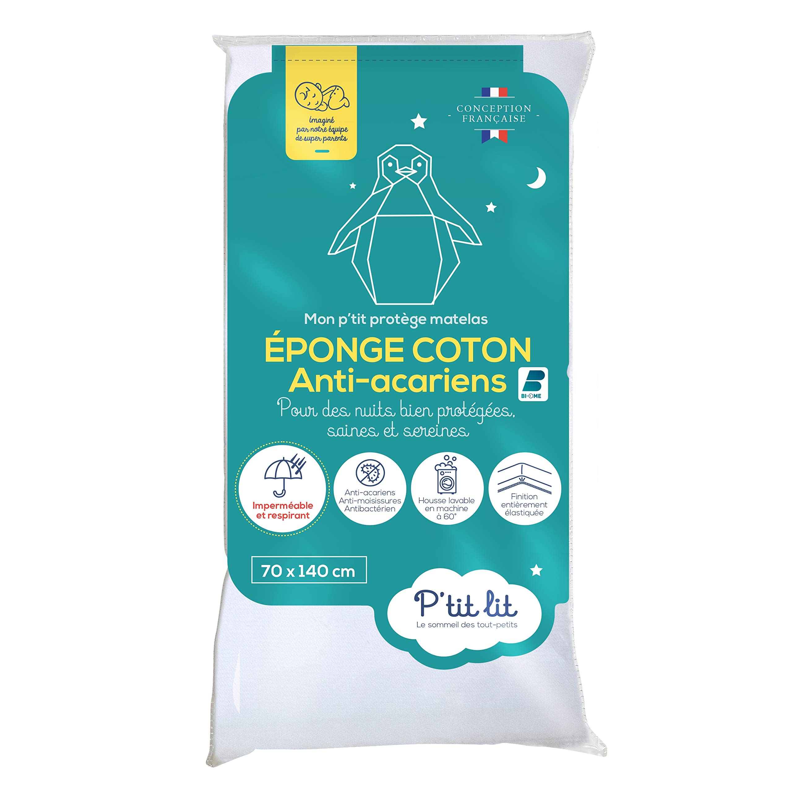 P'TIT LIT - Matelas Enfant/Bébé Climatisé - 70x140 cm - 1 Face Été fraîche / 1 Face Hiver ouatinée - Anti Acarien & Protège Matelas Bébé Anti Acariens | Alèse Imperméable 70x140 cm