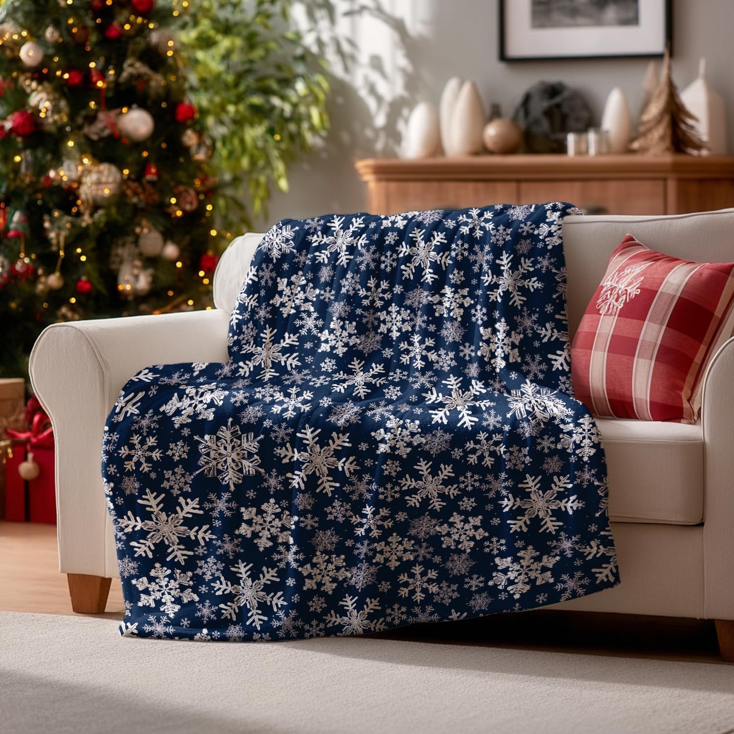 Horaldaily Christmas Flannel Blanket Throw, Navy Snowflake Soft Fuzzy Plush Cozy Fleece Blankets for Couch Sofa Bed Lounging, Ideal Gifts for Kids Adults Wife Self, 50x60 - Image 2
