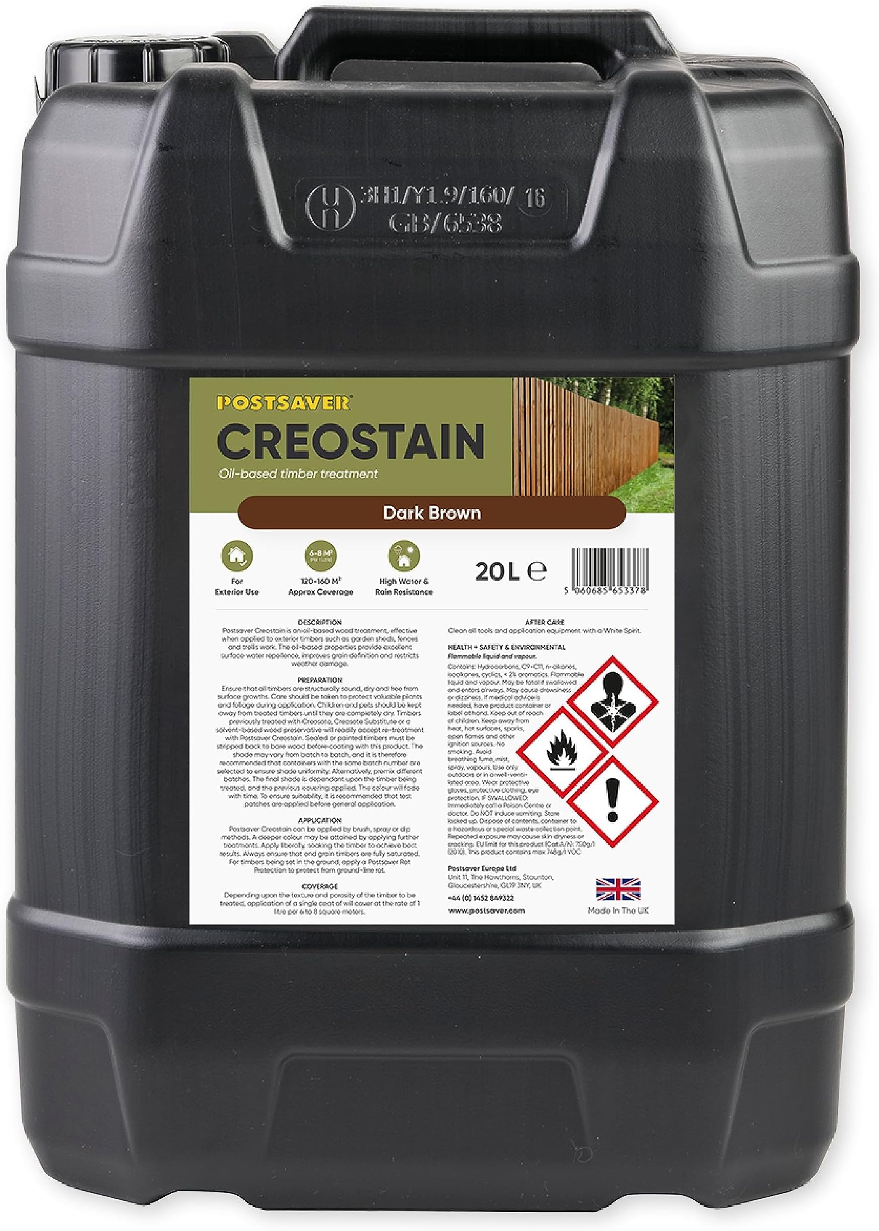 Postsaver Creostain Creocote Oil-Based Wood Treatment | Creosote Substitute | Wood Stain and Preserver | Ideal for Fence Treatment | Low Odour | 20 litres (Dark Brown)