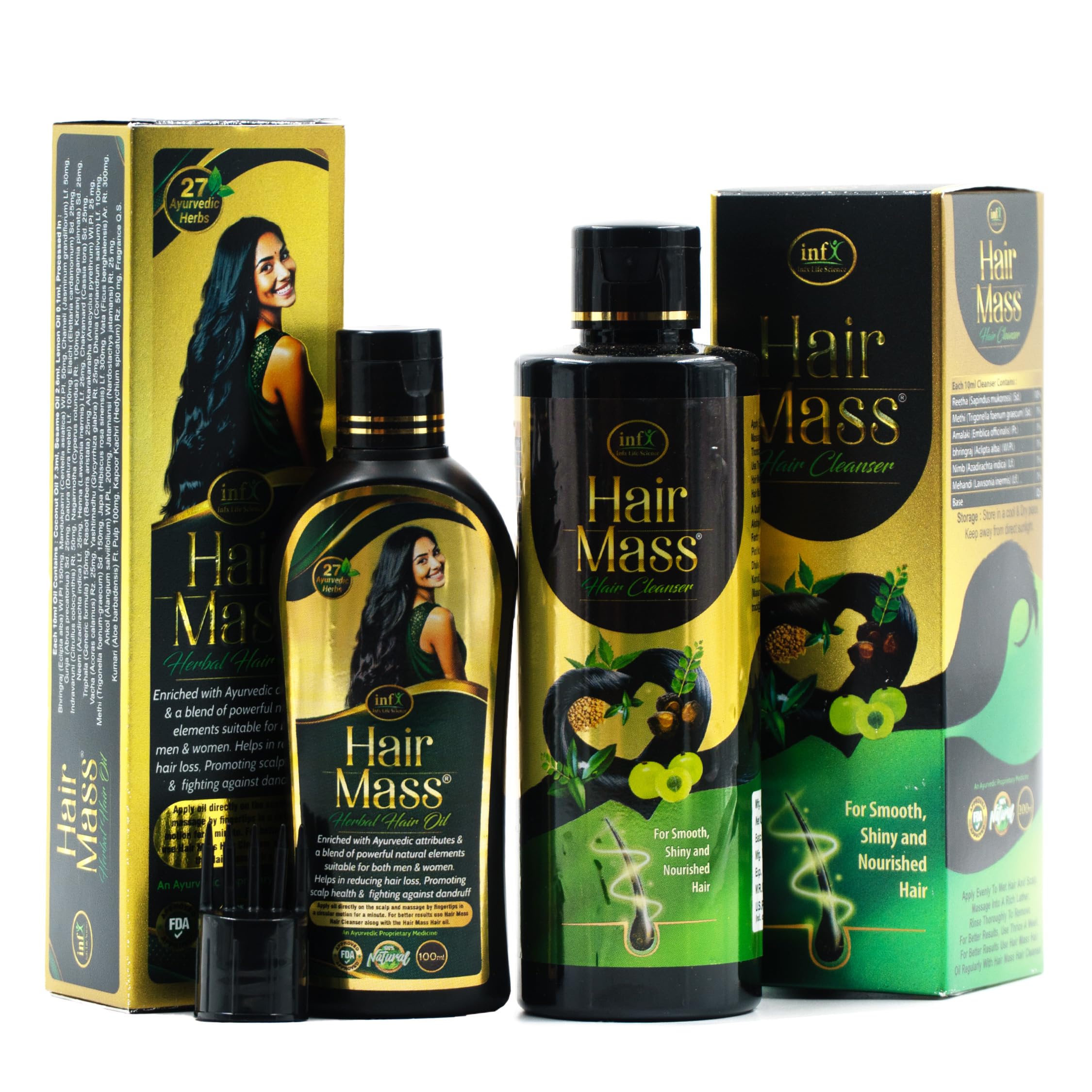 Oil 100ML & Hair Mass Cleanser/Shampoo 200ML Combo Pack | Ayurvedic Hair Care with Bhringraj, Neem, Methi & Reetha | For Dandruff & Lice Control | Anti Hair Fall Kit | FDA Approved, Suitable for All Hair Types (2)-image-0