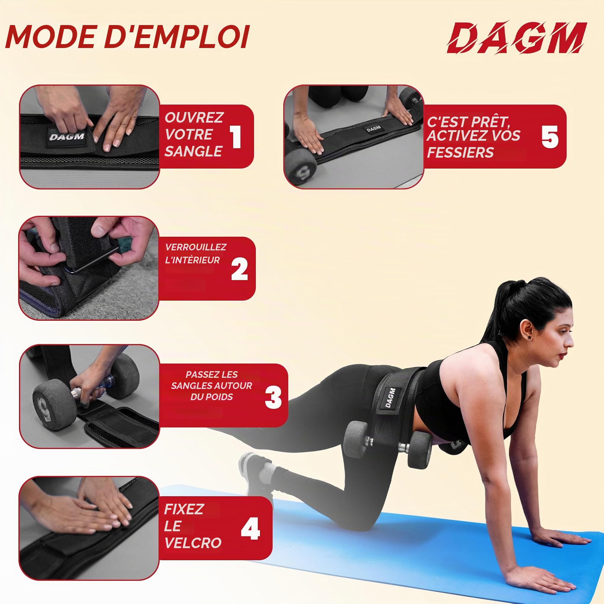 DAGM Ceinture de poussée de hanche, entraînement sécurisé des fessiers avec rembourrage supplémentaire antidérapant qui protège vos hanches – Idéal pour la salle de sport et les entraînements à