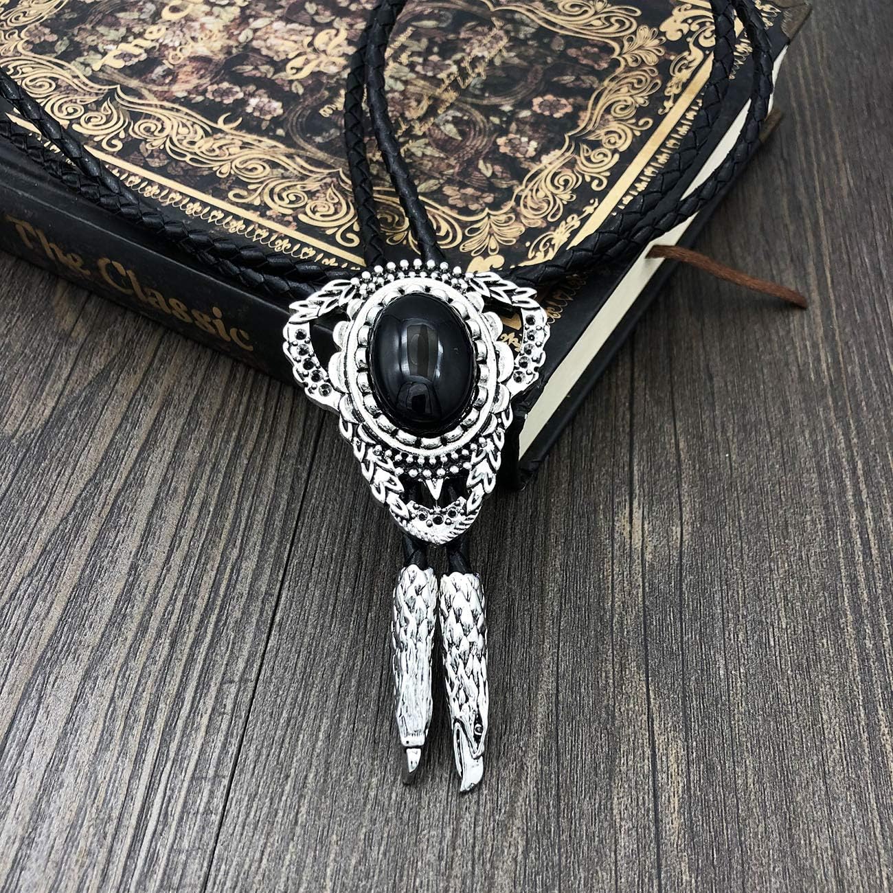 YOQUCOL Vintage Black Stone Bolo Tie Native American Western Cowboy Retro Genunie Leather Necktie For Men