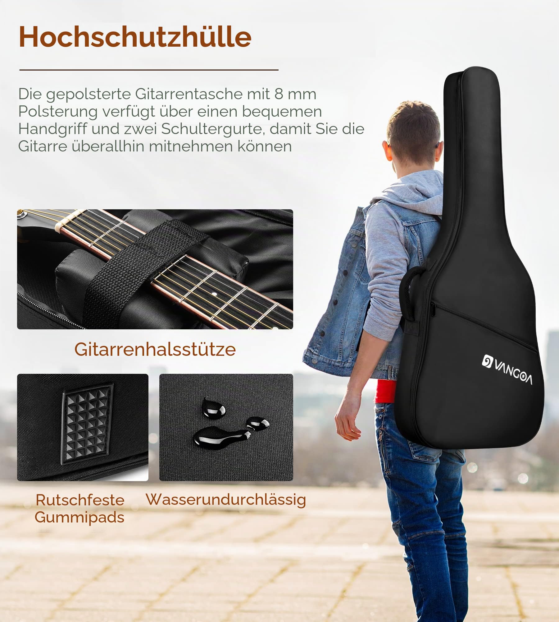 Vangoa 4/4 Elektro Akustische Gitarre mit 4 Band EQ Cutaway 41 Zoll Elektrische Akustikgitarre Set für Anfänger Erwachsene mit Anfänger Kits, Schwarz