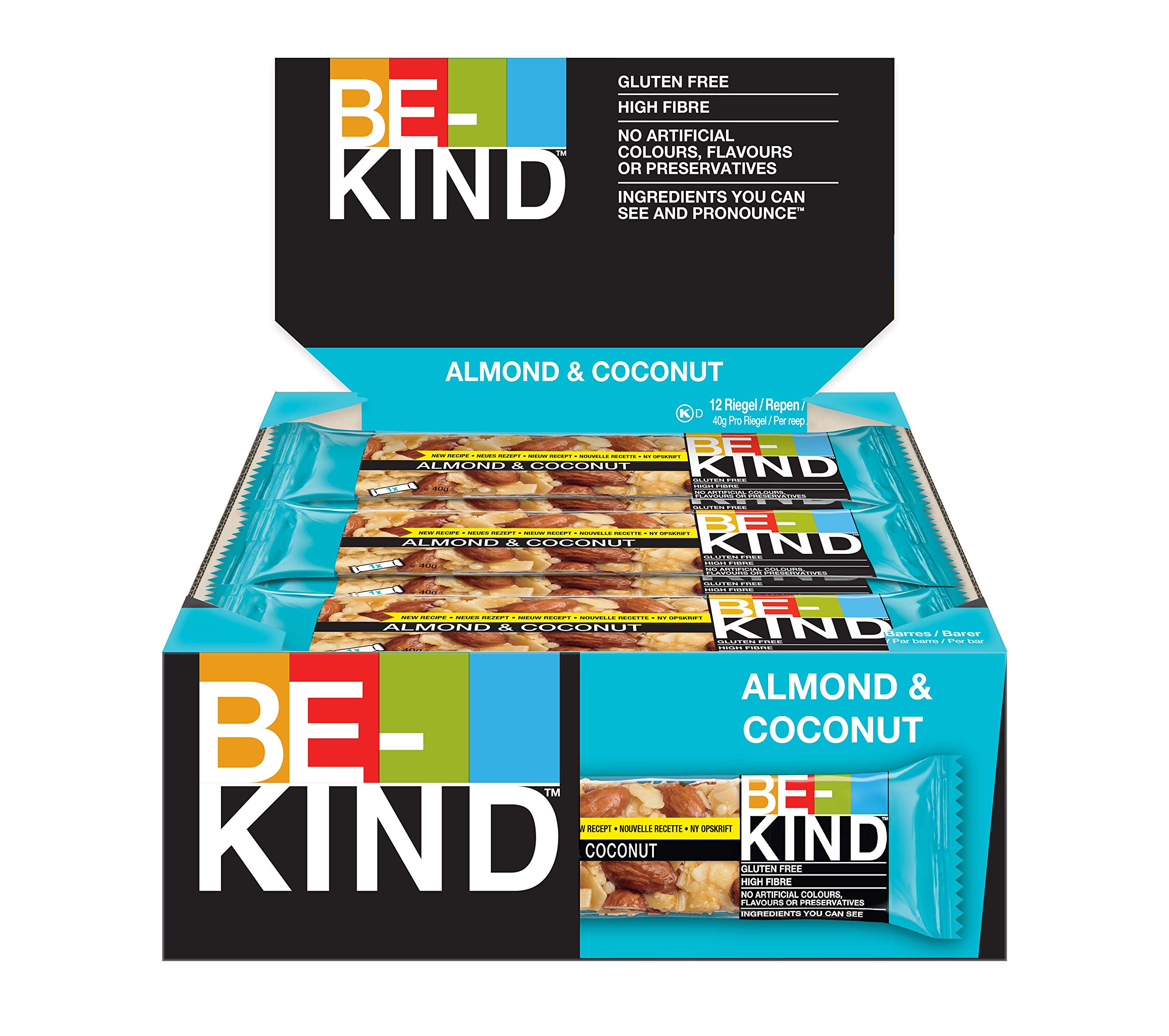 BE KIND Barritas de almendras crujientes y coco, paquete de 12 unidades
