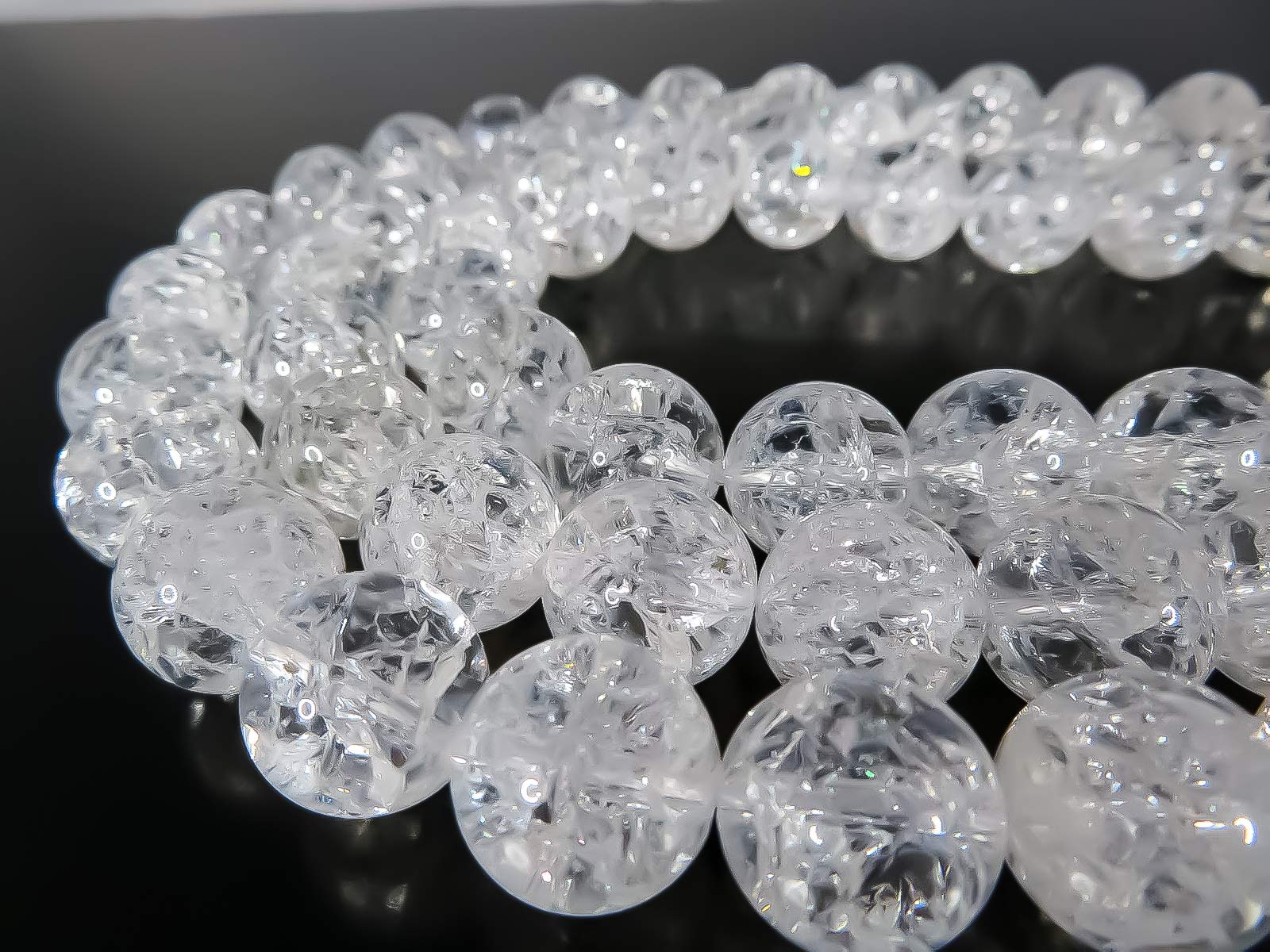 Amazon | 【SmileStone】爆裂 水晶 クラック クリスタル 丸玉 1連売り