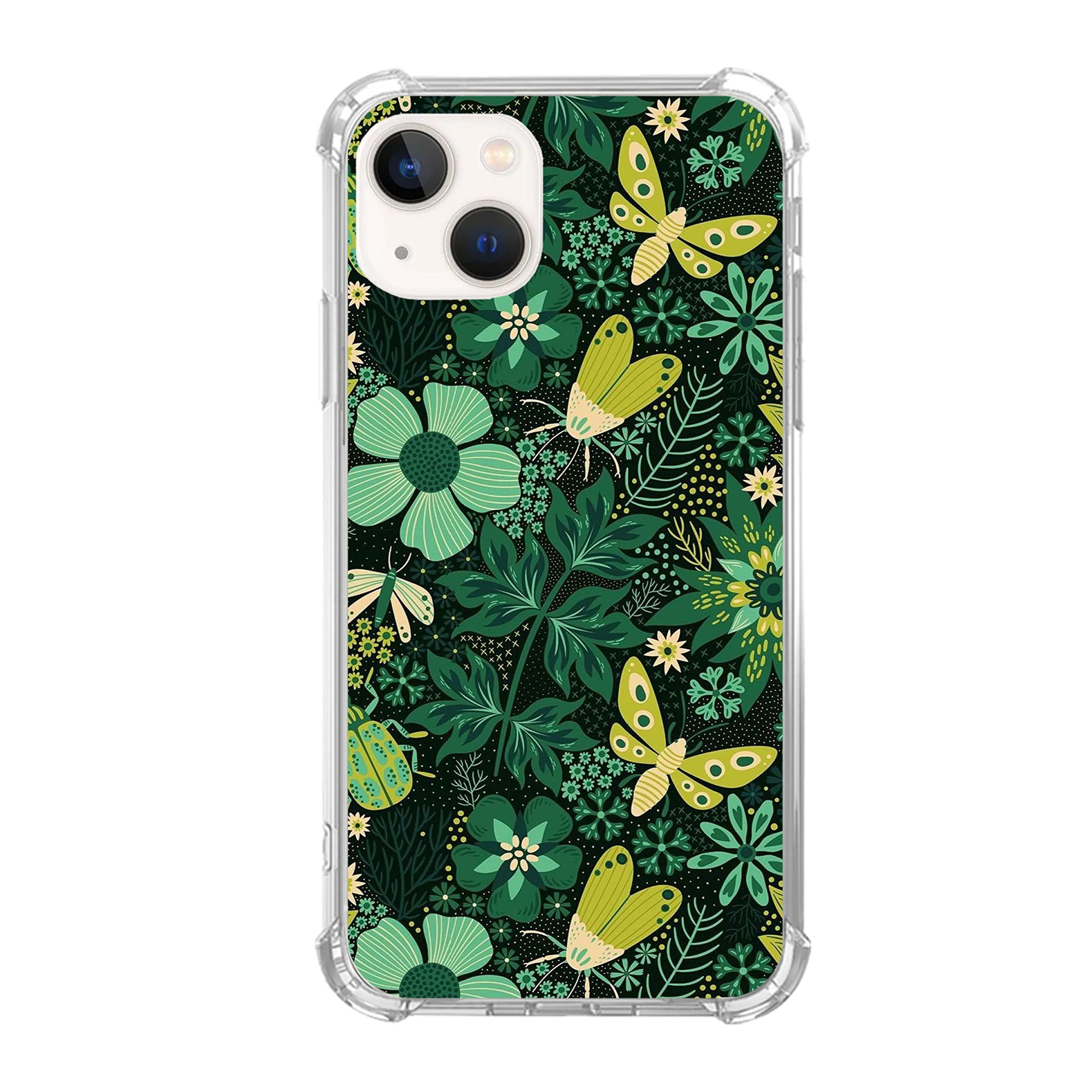 SBTRKT Nutral Green Plants Flowers Moth Insect Case for iPhone 14 Plus, Vintage Butterfly Cottagecore Botanical Art Case for Teens Women Men, Slim Soft Flexible TPU Rubber Case for iPhone 14 Plus