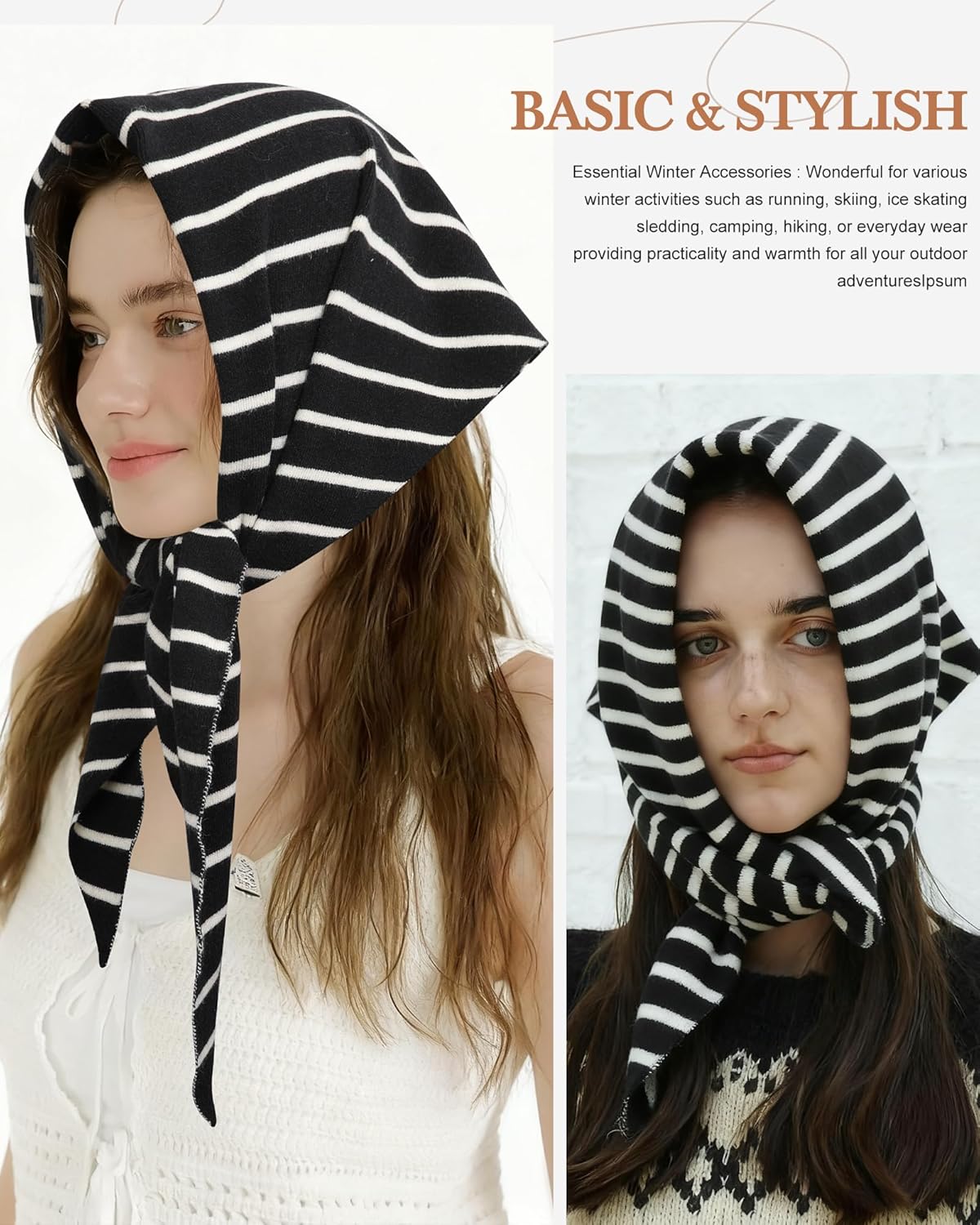 Molans Knitted Stripe Triangle Scarf for Women- 47inch Women's Warm Knit Shawl, Fashionable Blanket Scarves for Fall Winter - Image 4