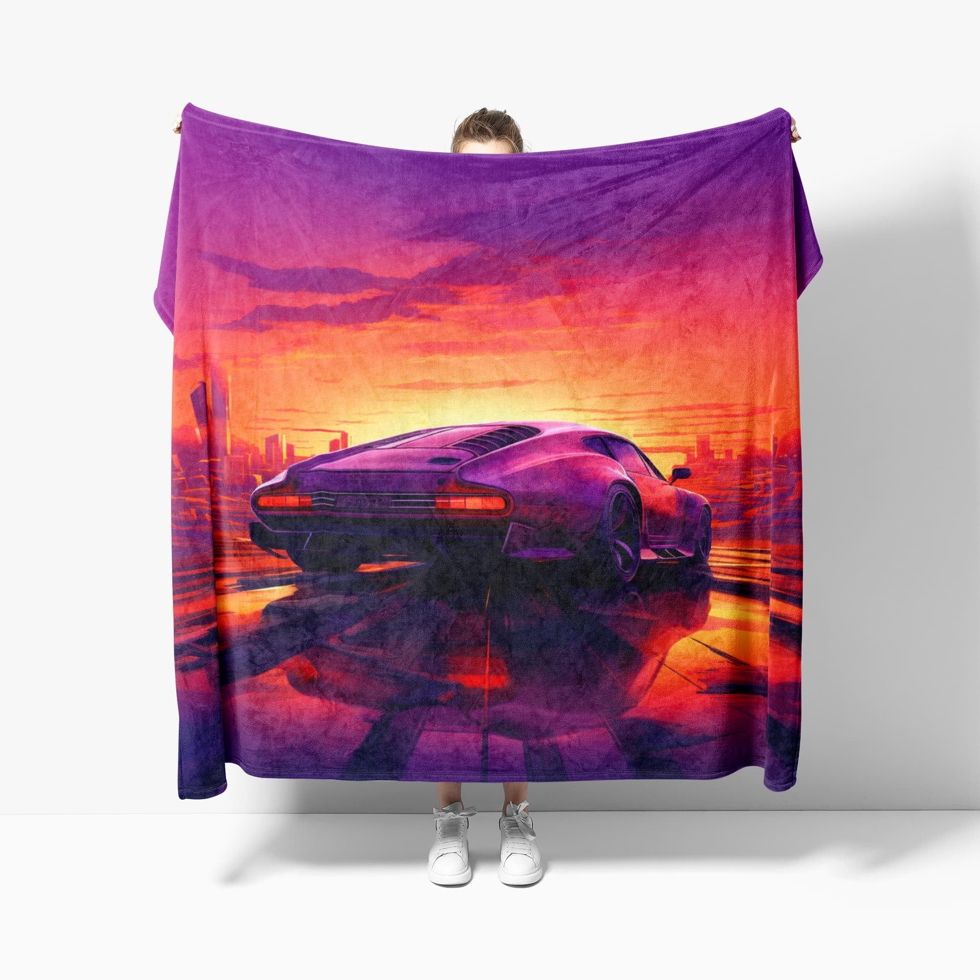 Coperta Pile 180x220 cm Auto Sportiva Al Neon Coperta Plaid Pile Divano Blanket in Flanella, Viola Coperta Letto Matrimoniale Calore Morbida, Coperta Leggera Per Campeggio e Viaggi