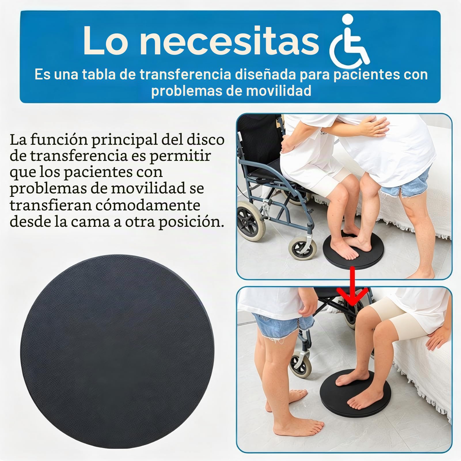 Disco de transferencia de rotación de 360 ​​grados, disco de cambio de dirección multifuncional, dispositivo de movilidad permanente, disco de transferencia de pacientes para personas mayores