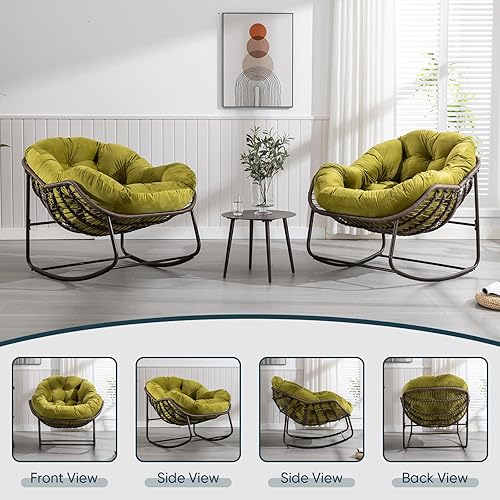 Miniatura 35 de Mecedora para exteriores, silla mecedora de huevos de mimbre de gran tamaño, para interiores y exteriores, cómoda silla mecedora con cojín grueso
