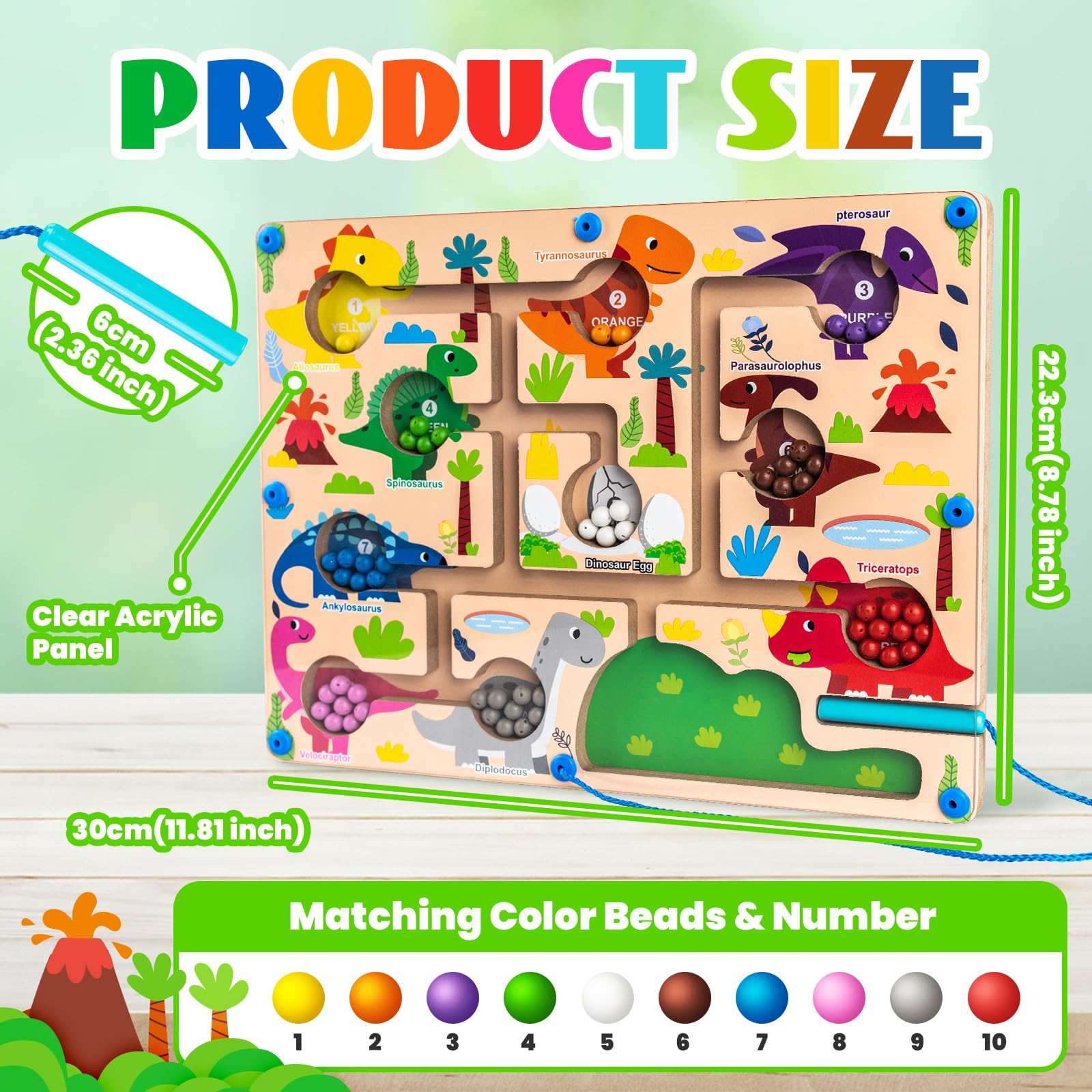 Labirinto Magnetico Giochi Montessori, Commodum Giochi Montessori Bambini, Colori e Numeri Gioco di Abbinamento, Puzzle Bambini, Dinosauro Gioco Bambini, Regalo per Bambini 3 4 5 6 Anni