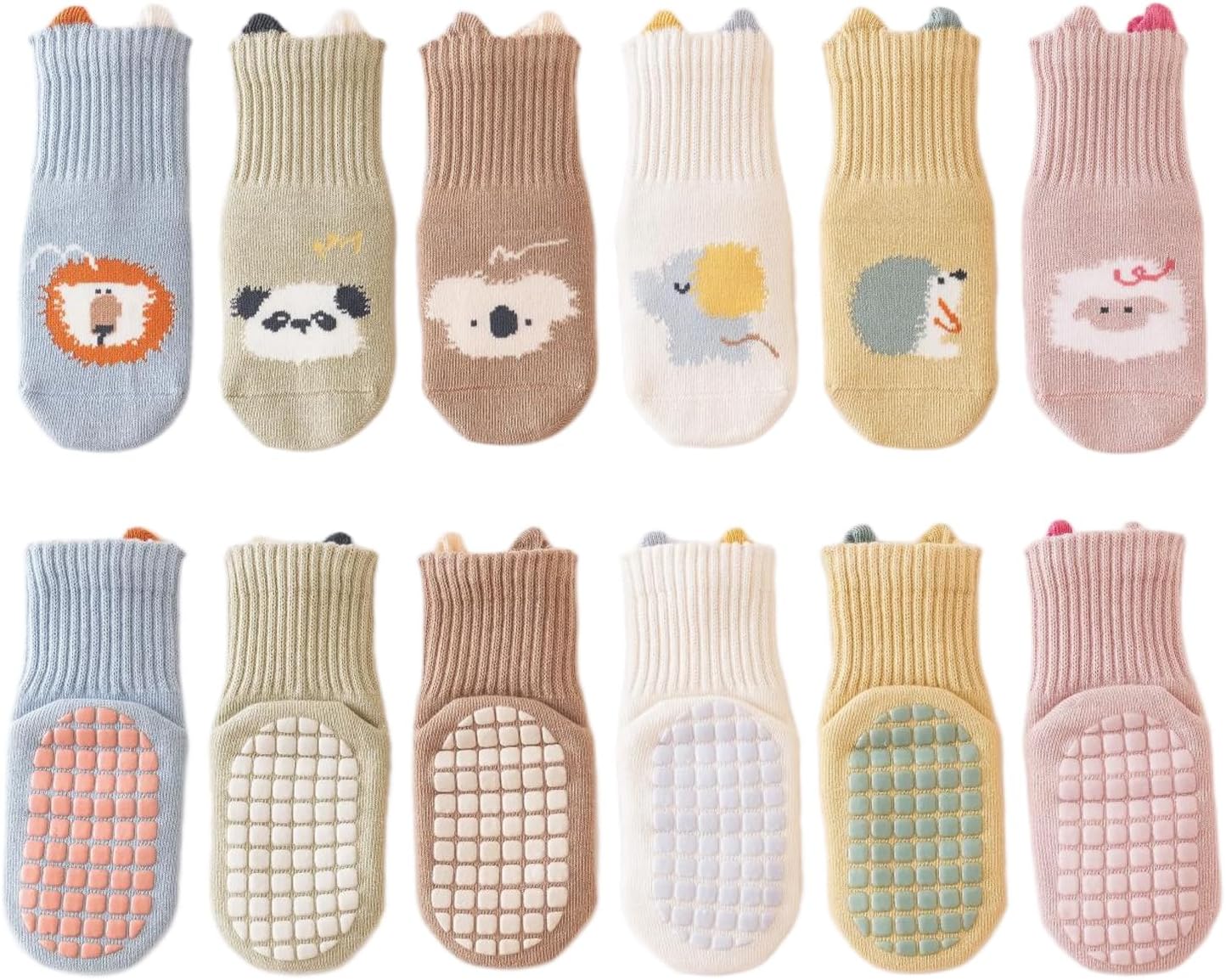 Baby Toddler Grip Socks Non Slip Stripe Seamless Crew Ankle Cotton Socks for Infant Boys Girls
