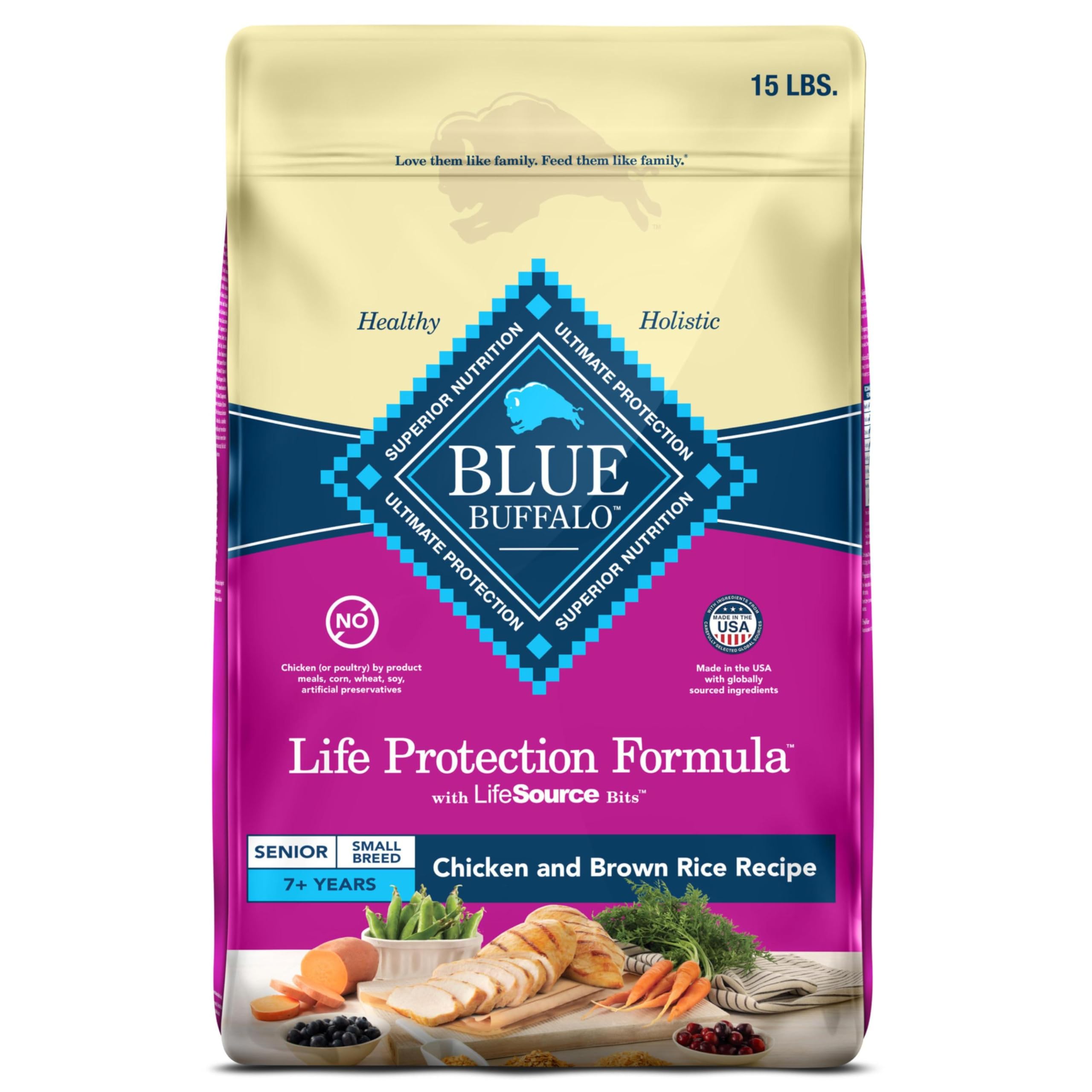 Life Protection Formula Small Breed Senior Dry Dog Food, Supports Joint Health and Immunity, Made with Natural Ingredients, Chicken & Brown Rice Recipe, 15-lb. Bag