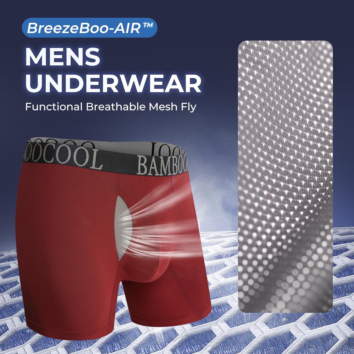 BAMBOO COOL BreezeBoo Men's Ultra Breathable Underwear Mesh Boxer Briefs with Lightwight Wasitband,No Ride Up,Multipack - Image 2