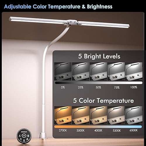 Miniatura 6 de Lámpara de escritorio con abrazadera, lámpara de escritorio LED de 31.5 pulgadas para oficina en casa, luz de escritorio de doble cabezal de 24 W,