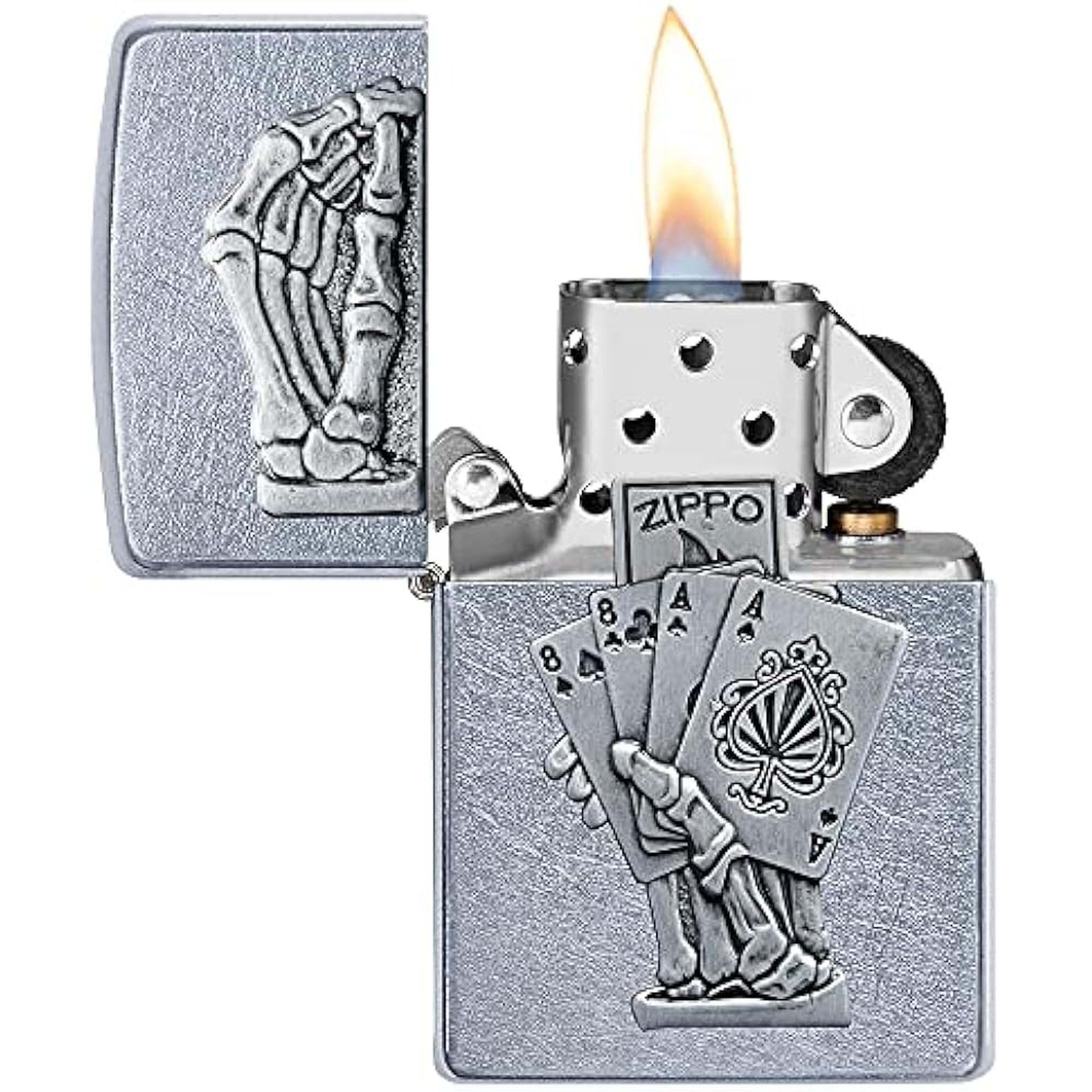 Zippo Sturmfeuerzeug - Dead Mans Hand - Street Chrome Finish mit Emblem - Nachfüllbar - Wiederverwendbar - Windfestes Design - Geschenkbox - Made in USA – Bild 8