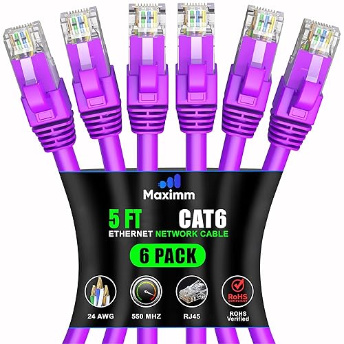 Miniatura 108 de Maximm Cable Ethernet Cat 6 de 10 pies (paquete de 6) - Cable LAN de alta velocidad, cable de Internet, cable de conexión y cable de red - UTP,