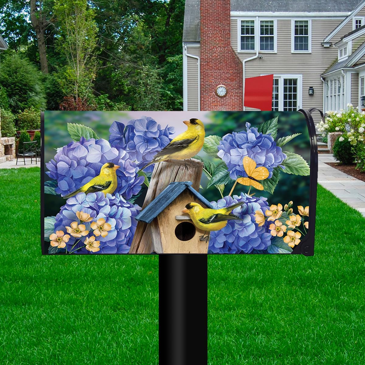Briarwood Lane Goldfinches and Hydrangea Spring Mailbox Cover - Standard Size