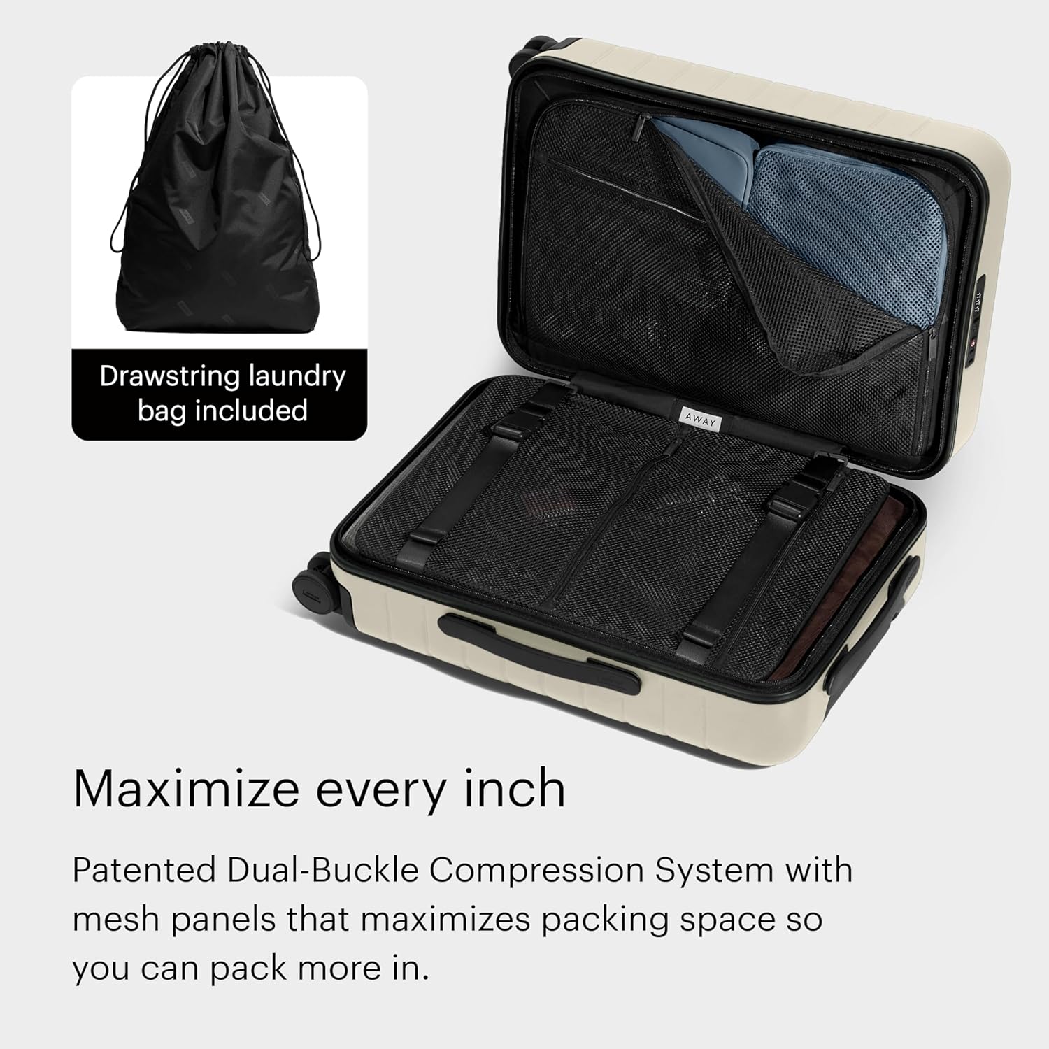 Away Carry-On Luggage - 22-Inch Lightweight Hardside Suitcase with 360° Spinner Wheels, Interior Compression System, TSA-Approved Lock - Salt White Matte