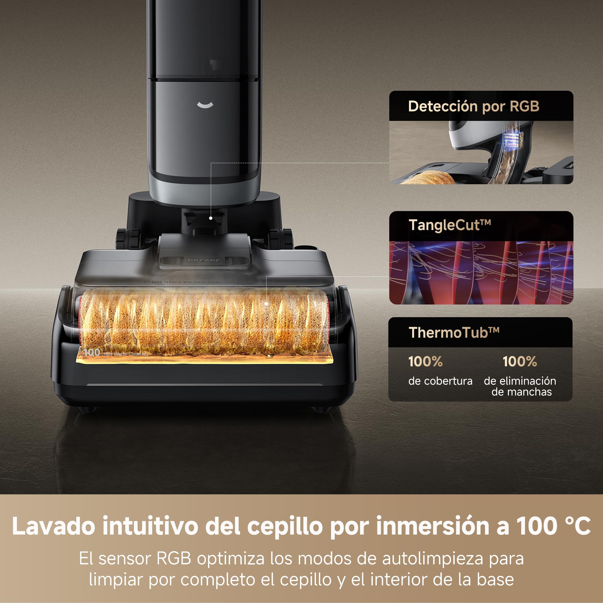 DREAME H15 Pro Heat Aspirador en Seco y Húmedo, Limpia con Agua a 85 °C, Brazo Robot GapFree IA, 0 Enredos, Detecta por RGB, 22000 Pa, Lava el Cepillo a 100 °C, Seca a 90 °C en 5 min, con App