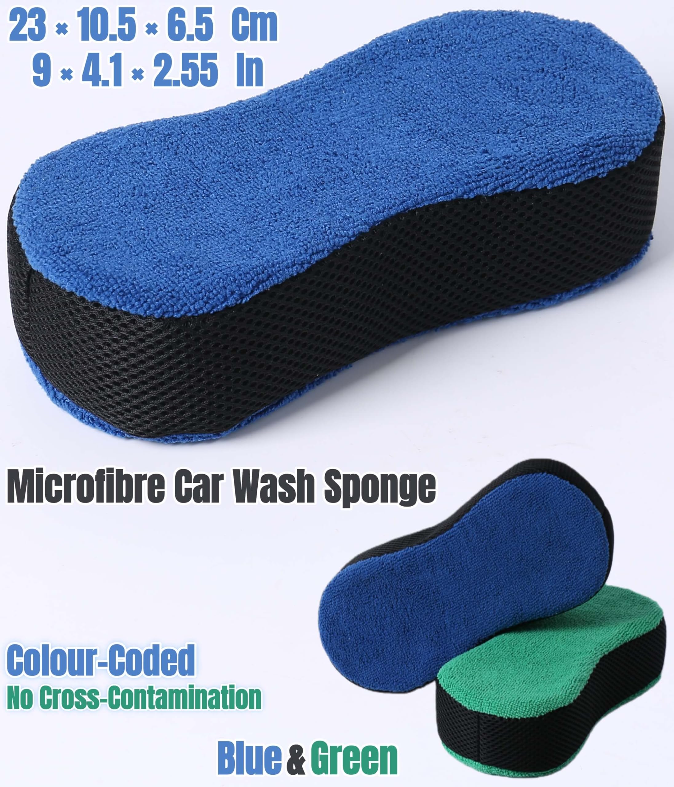 (5 Pack) Microfibre Car Cleaning Sponges & High-Density Car Sponges For Washing, Hygiene Colour-Coded, Non-Scratch, Multi-Use Big Sponge | Car Sponge For Inside, Wheels, Windscreens & Bodywork — view 2