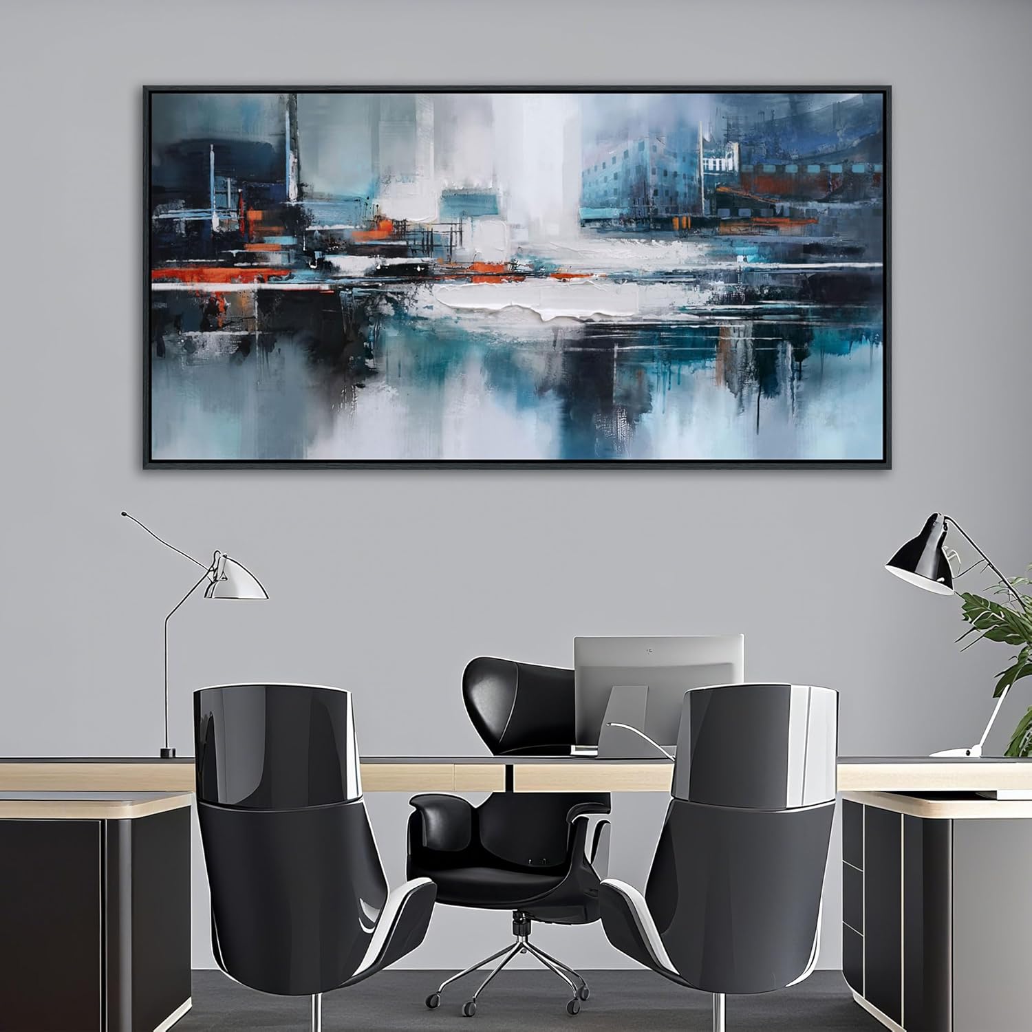 Abstract Wall Art for Living Room - Modern Blue Wall Decor, Large Canvas Artwork, Framed Wall Art Bedroom Pictures, Navy Decor for Above Bed, Contemporary Home Decor