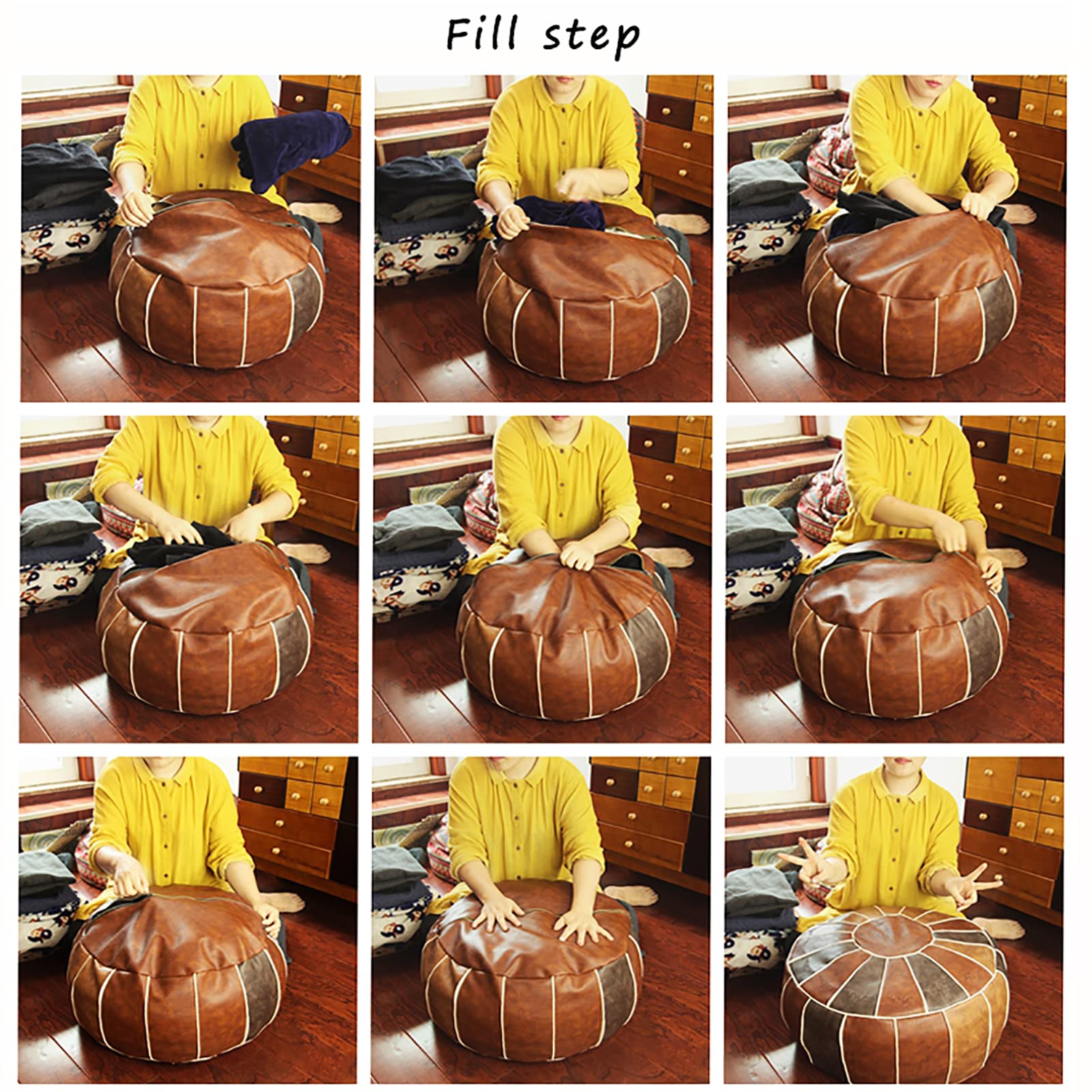Pouf in pelle di alta qualità non imbottito, autentico pouf marocchino, elegante copertura per poggiapiedi rotondo – soluzione multifunzionale per la casa moderna