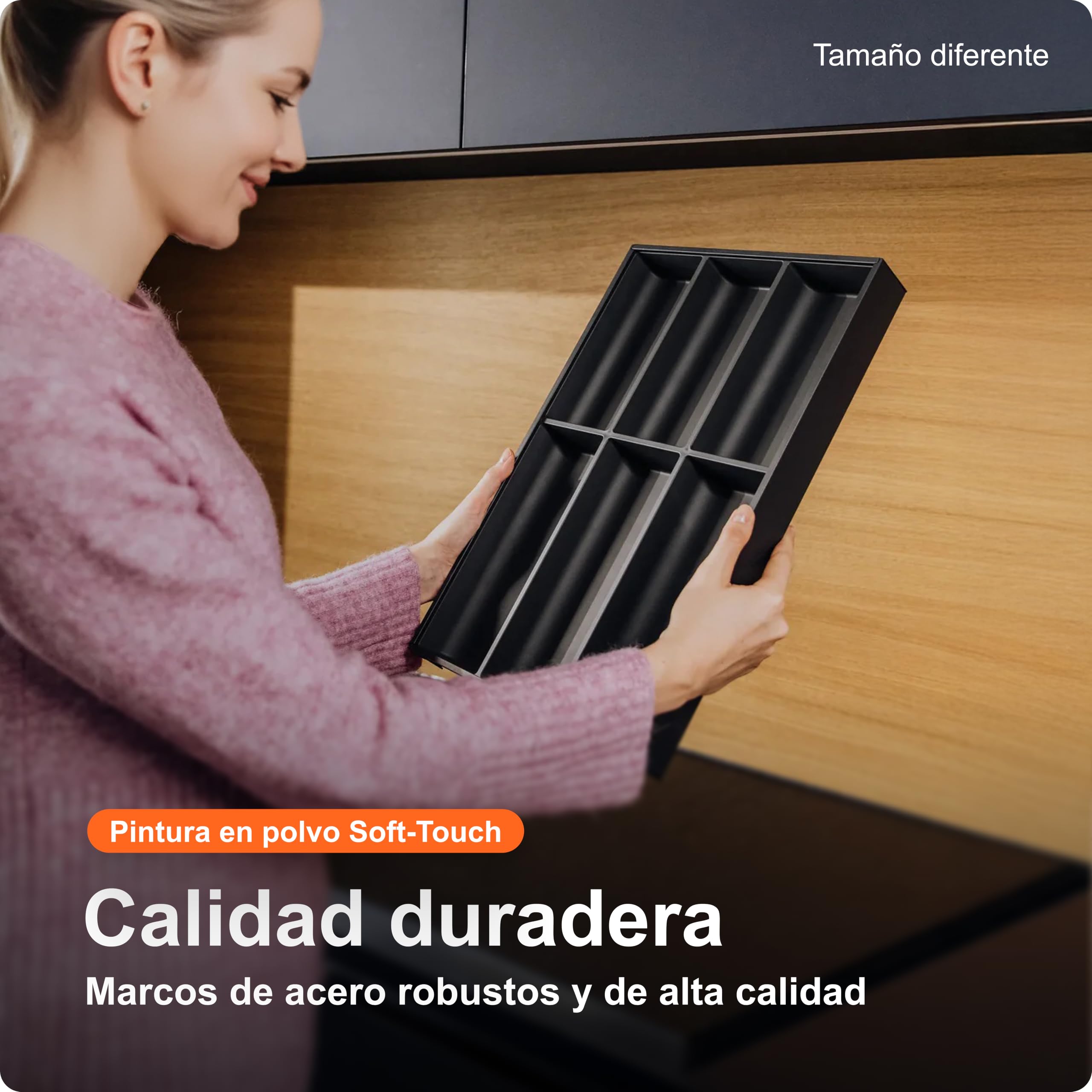 blum AMBIA-LINE cubertero con Soft-Touch | organizador de cajón premium para cajones y muebles de cocina modernos | protege, ordena y organiza cubiertos | 42×30×5 cm | Negro carbón