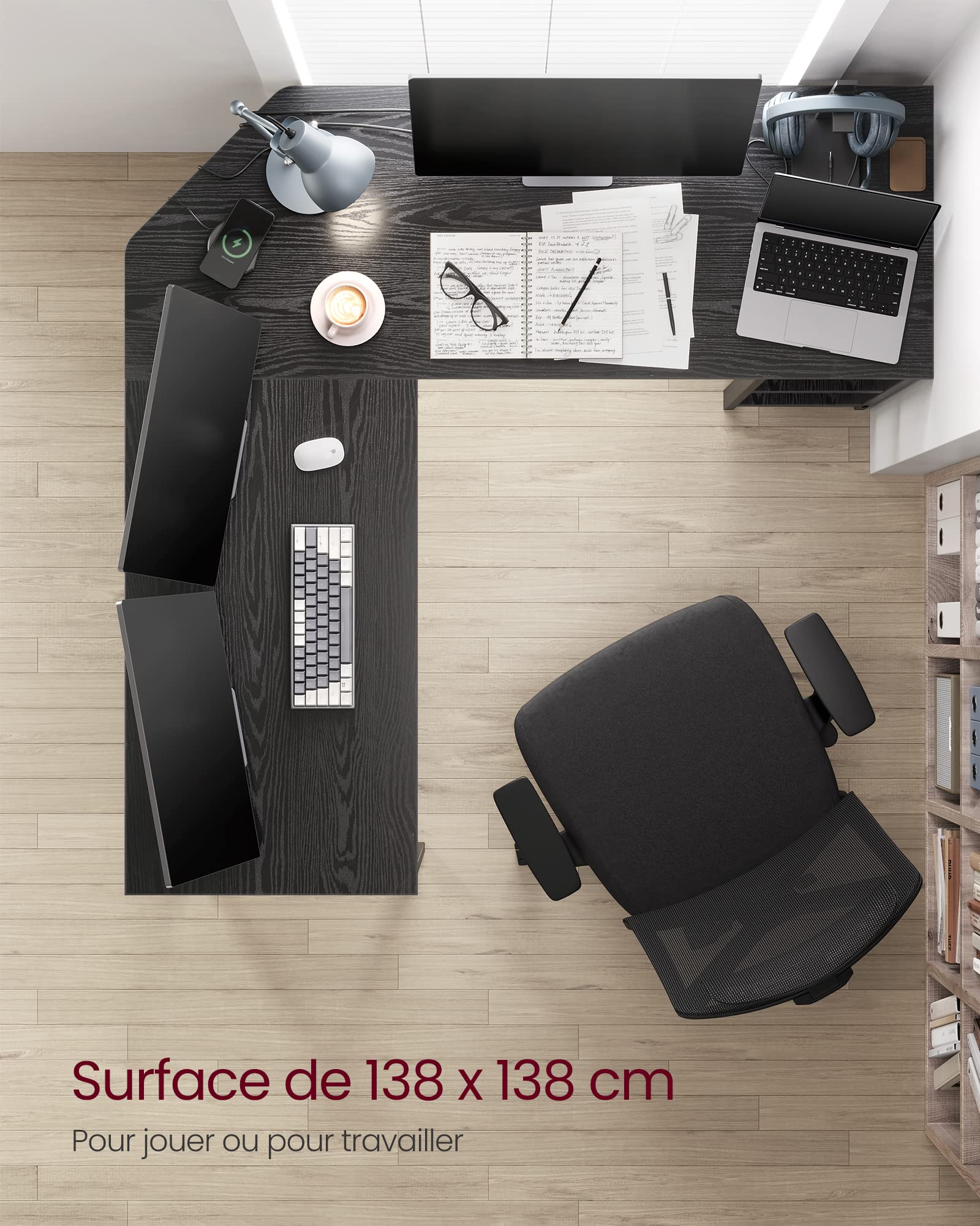 こ*ま様 VASAGLE L字デスク 138cm + 138cm VASAGLE L-Shaped Computer Desk, 138 x 138 x 76 cm, Corner