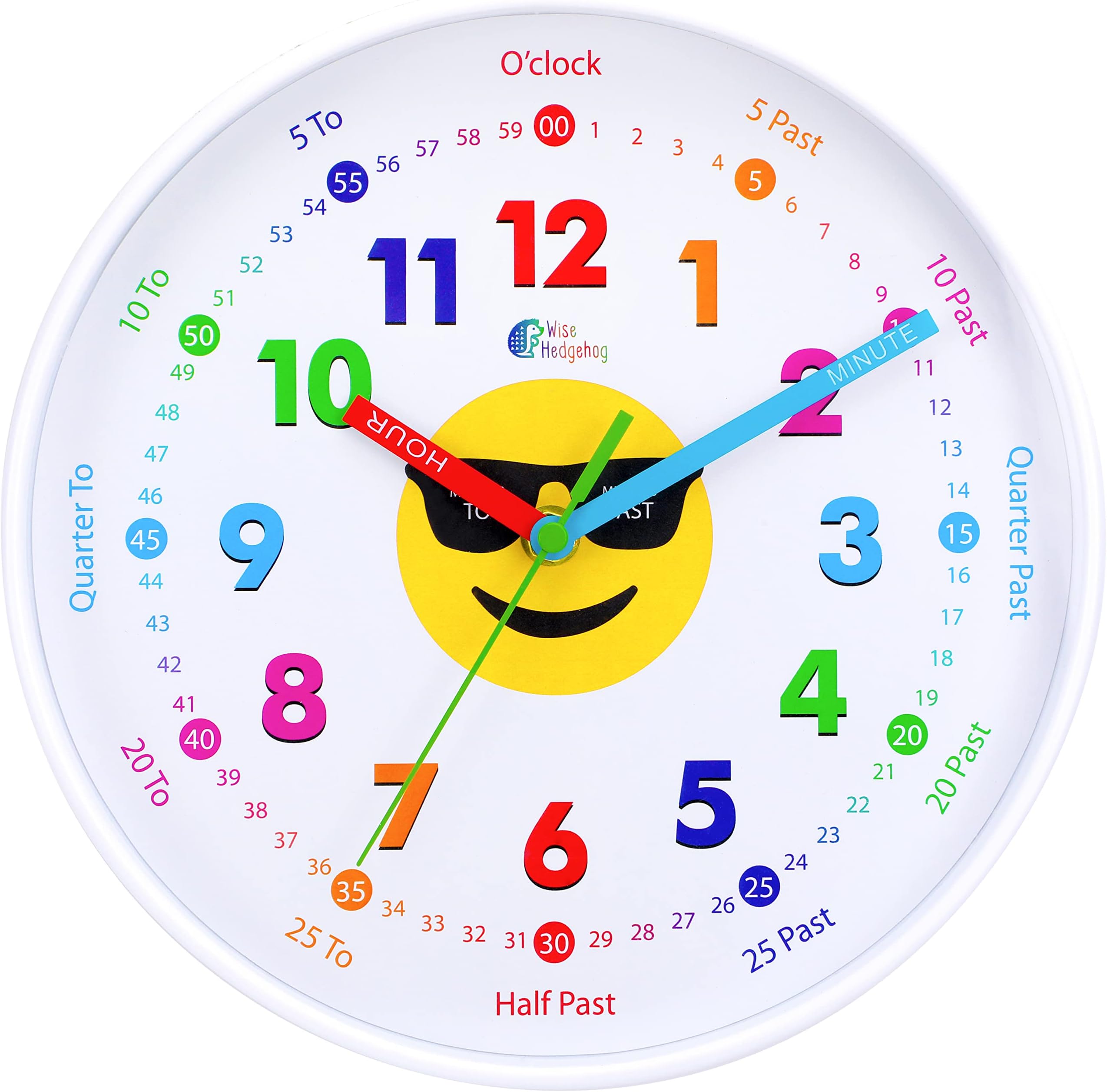 Amazon.com: WISE HEDGEHOG Telling Time Teaching Clock, 12 inch Silent ...