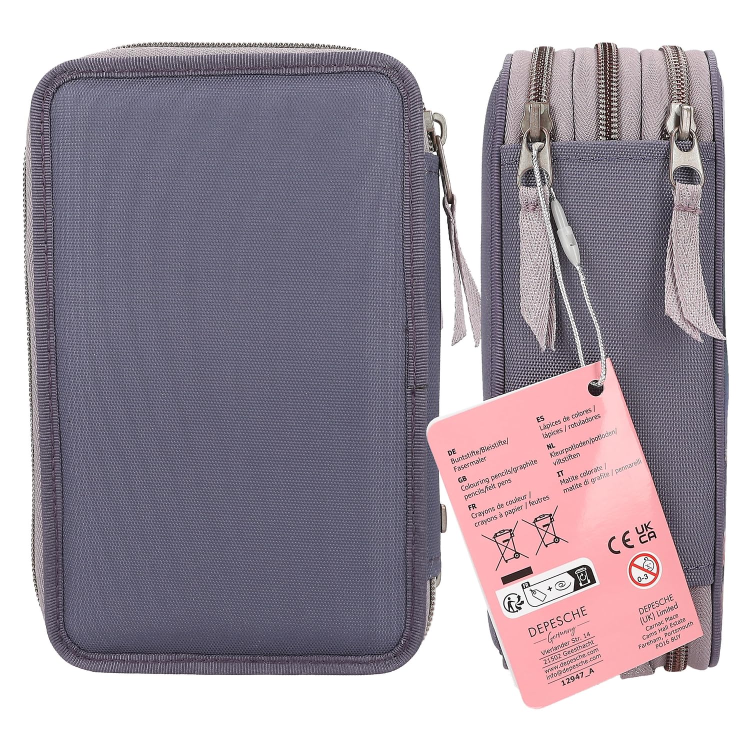 Depesche 12947 Miss Melody - Gefüllte 3-Fach Federtasche in Lila, mit LED, Seerosen und Pferde Motiv, Federmappe mit Buntstiften, Lineal, Schere uvm.