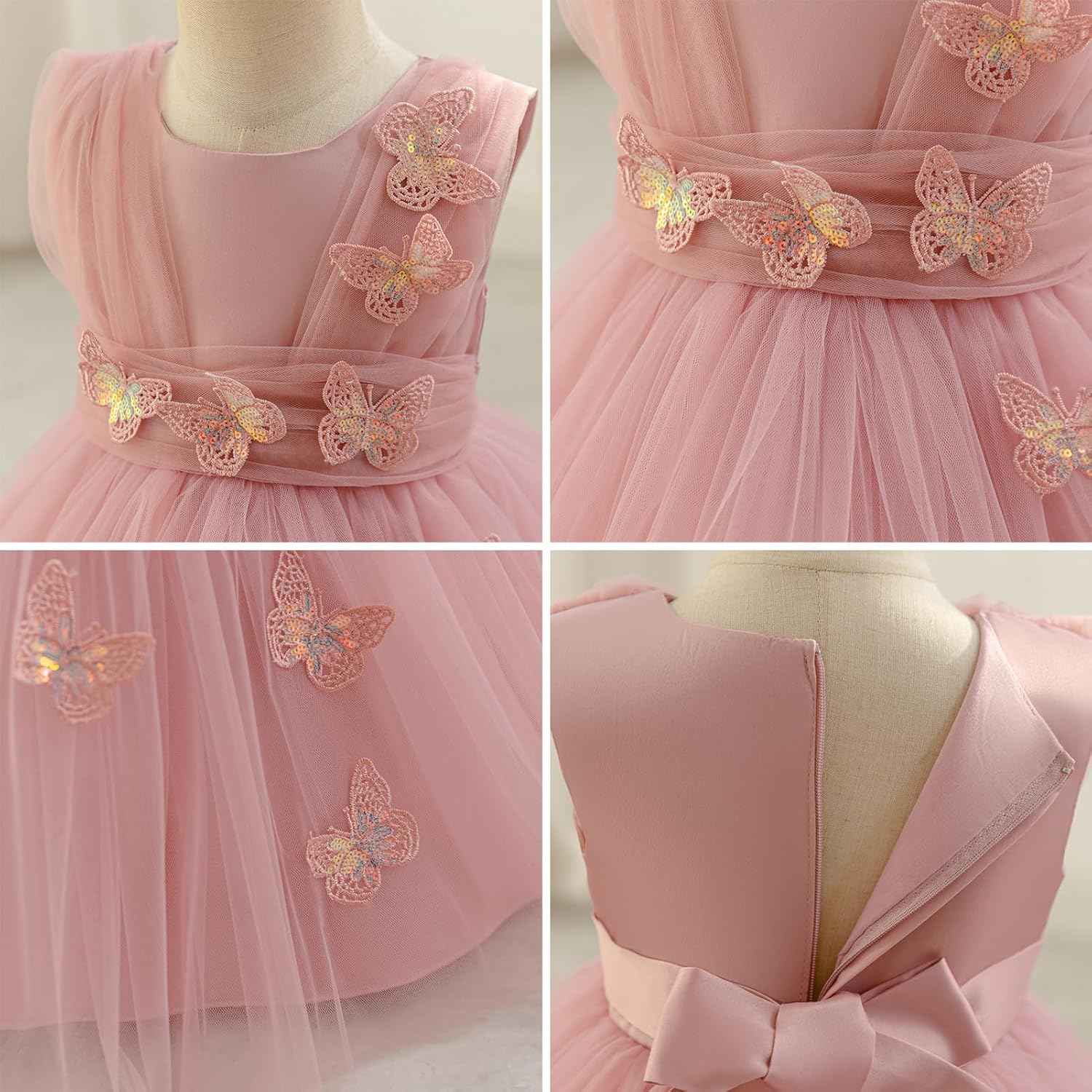 IDOPIP Toddler Baby Girls Shiny Butterfly Tutu Dress Princess Birthday Party Pageant Flower Girl Wedding V-Backless Dresses - Image 6