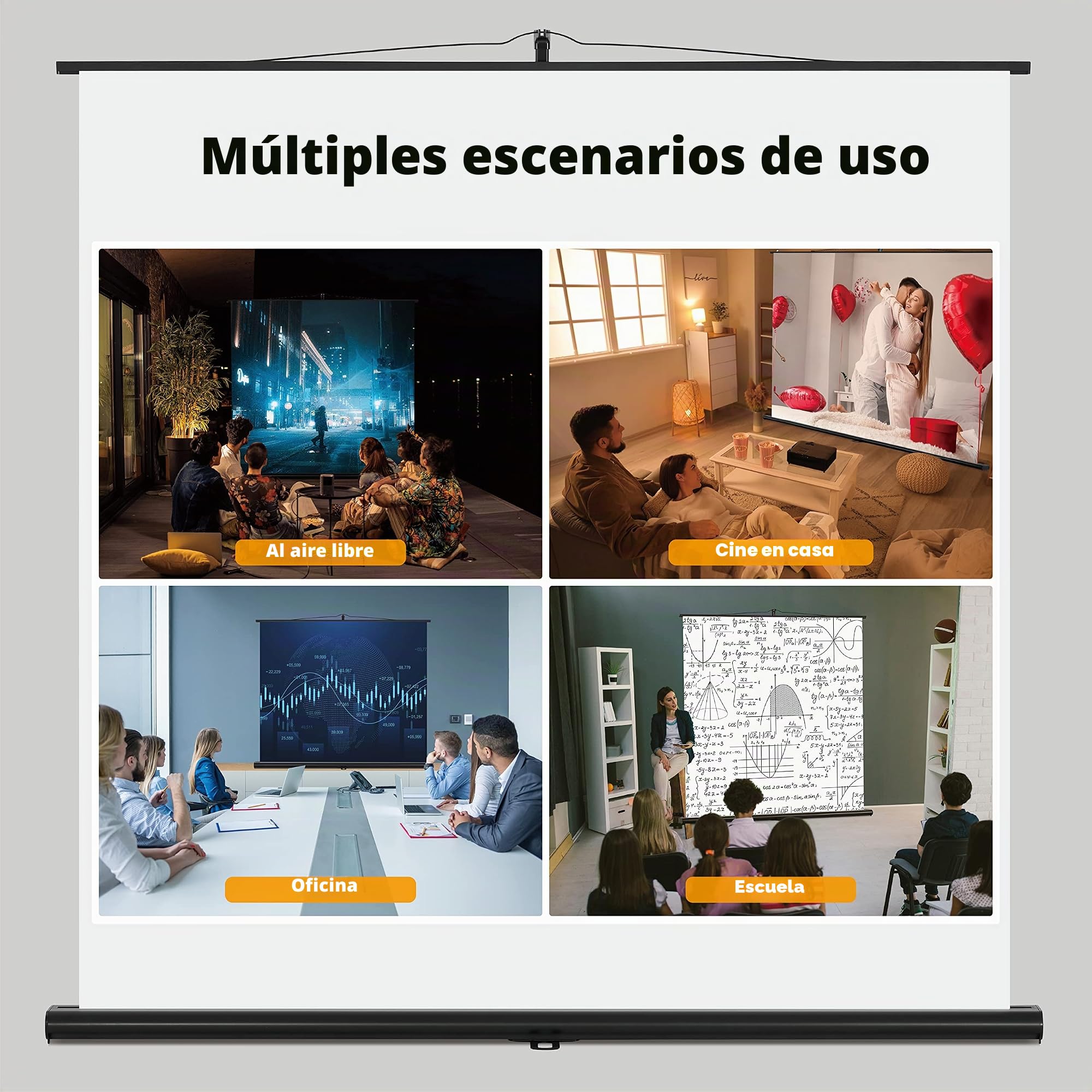 Proyector de Pantalla con Soporte, Pantalla de proyección de 60 Pulgadas 16:9, Pantallas de proyección portátil, proyección de Distancia Ultra Corta, diseño Compacto, Ideal para Cine en casa