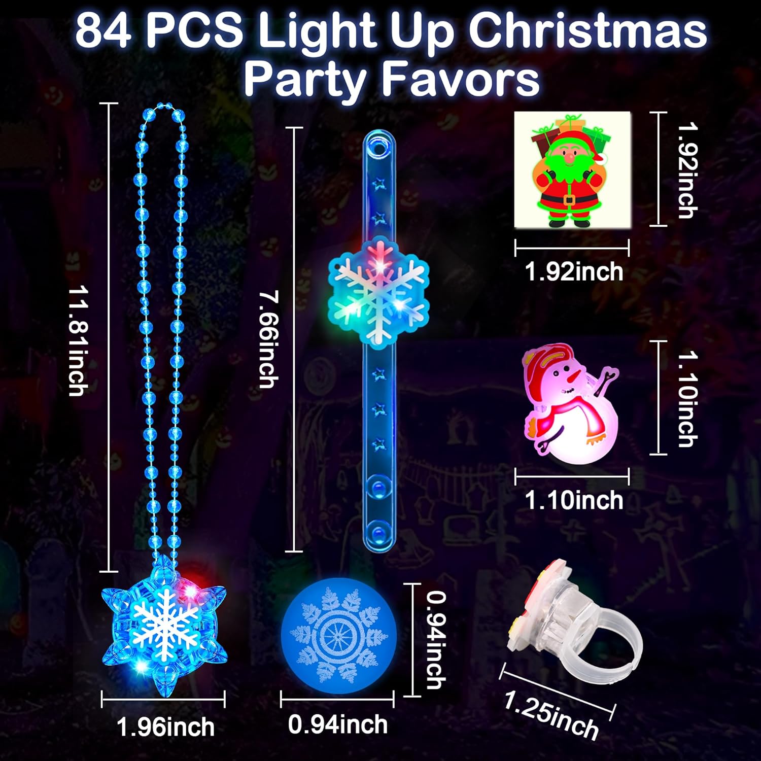 84 PCS Christmas Party Favors Glow in The Dark Toys Bulk Christmas Party Supplies Xmas LED Light Up Necklace Bracelets Ring Holiday Gifts for Boys Girls Classroom Prizes Stocking Stuffers