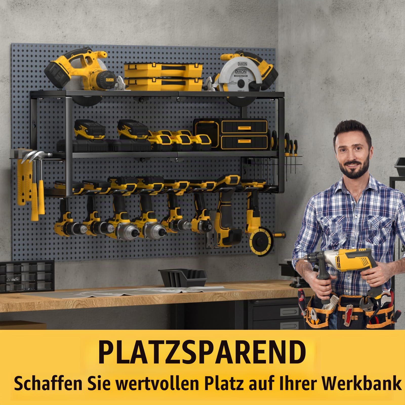 YYR, Robuster Elektrowerkzeug-Organizer, Wandhalterung, Akku-Bohrer-Aufhänger, Batterie-Werkzeughalter mit Ladestation, Regal für Garage, Werkstatt, Schuppen, 81,3 cm, 8 Steckplätze