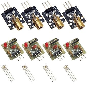 4 Sets DC 5V 3 Pins 650nm Copper Head Laser Sensor Transmitter Module + Non-Modulator Tube Laser Receiver Detection Module Compatible with Arduino