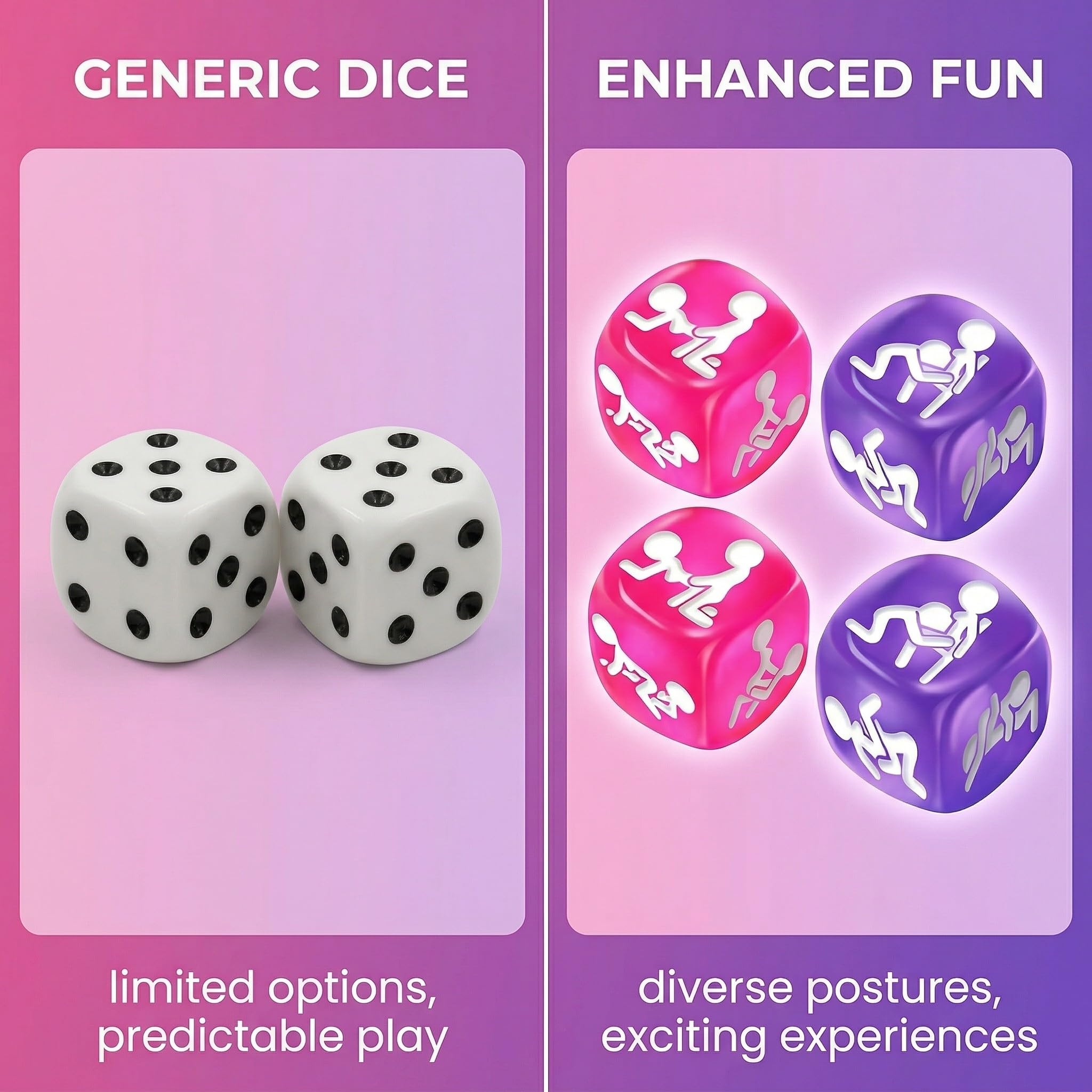 Dados Eróticos Para Pareja – Set De 2 Dados De 1.8 Cm: Púrpura (Oral) Y Rosa (Sexo) Para Juegos Íntimos Y Regalo Discreto